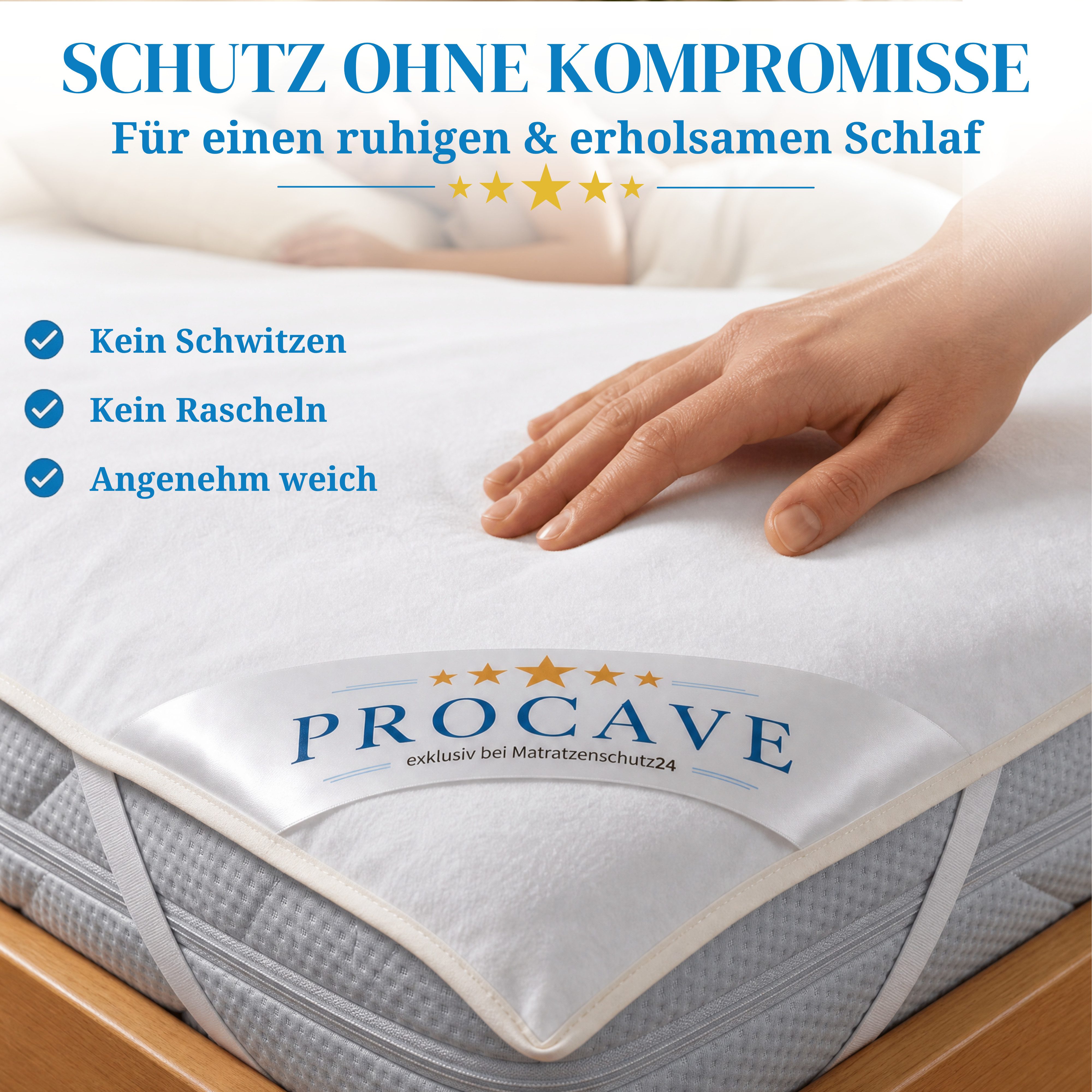 Matratzenauflage wasserdicht atmungsaktiver Matratzentopper Made in Germany div. Größen PROCAVE, Matratzenschoner wasserundurchlässig, waschbar, 70x200 cm
