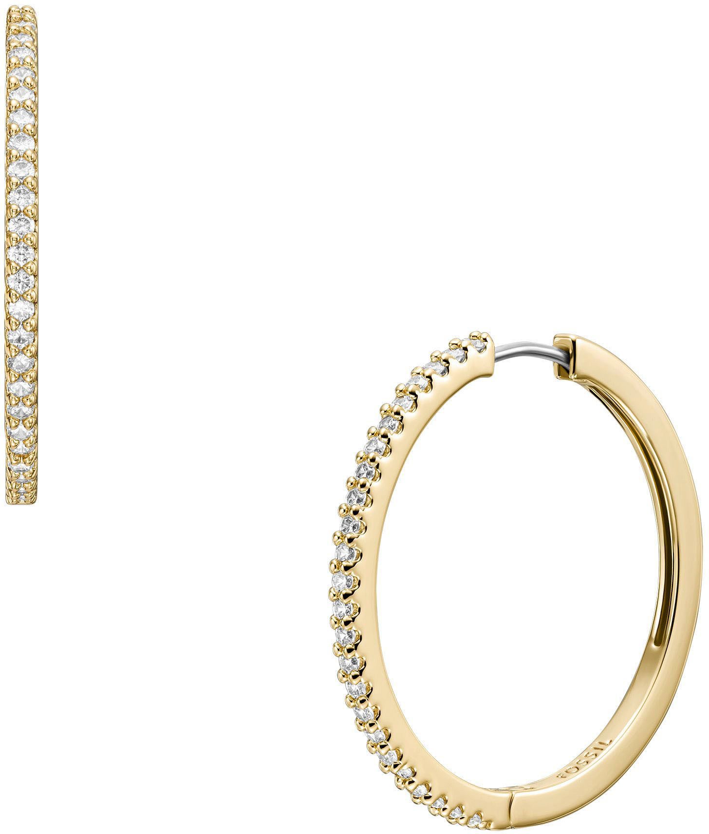Fossil Paar Creolen Schmuck Geschenk Metall Ohrringe Ellis, mit Zirkonia (synth)