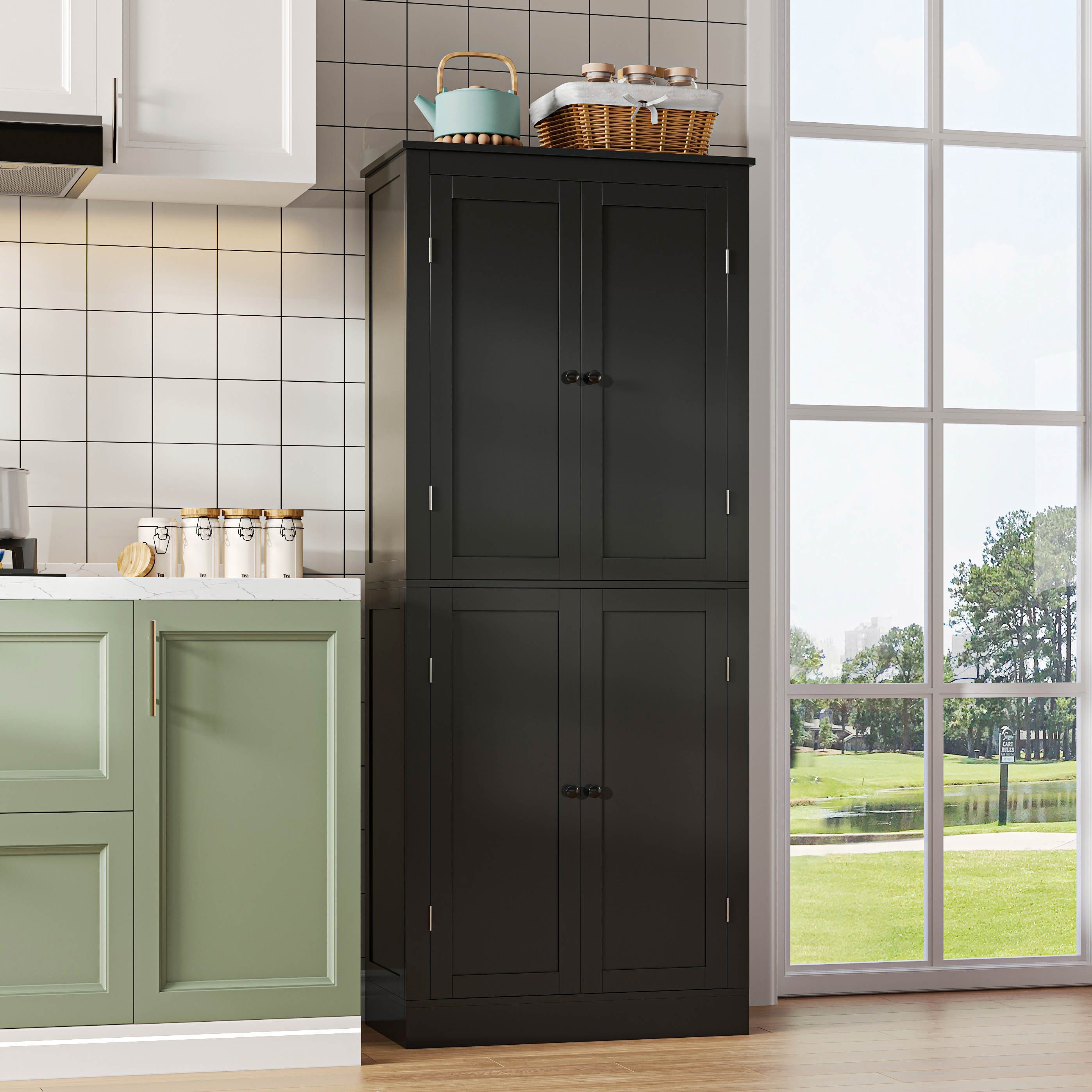 Flieks Mehrzweckschrank Hochschrank mit Türablagen, 7 Staufächern und 1 versteckte Schubladen (1-St., 75x40x182 cm) Küchenschrank Küchenbuffet Vorratsschrank Sideboard Schwarz