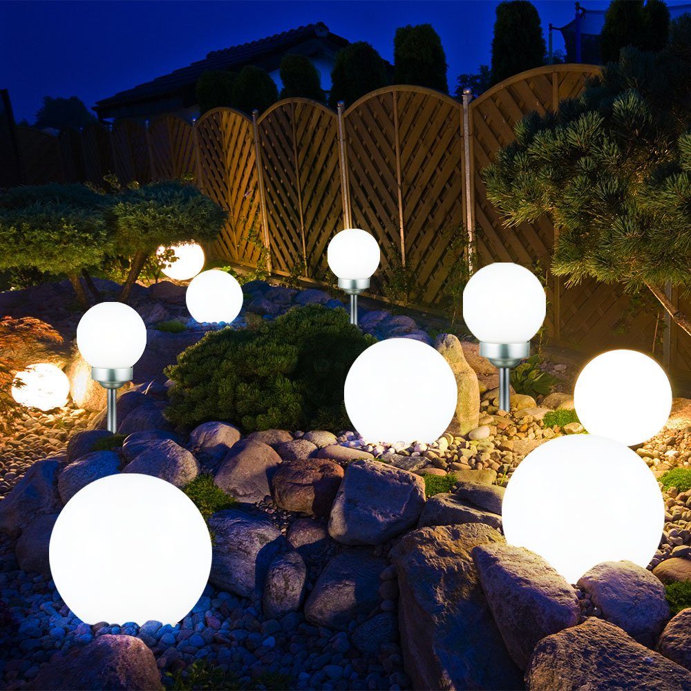 weiß Set Erdspieß Gartendeko Solarkugel LED Außenlampe LED-Leuchtmittel Gartenleuchte, verbaut, Börse Warmweiß, LED Expo fest 2er Balkonlampe