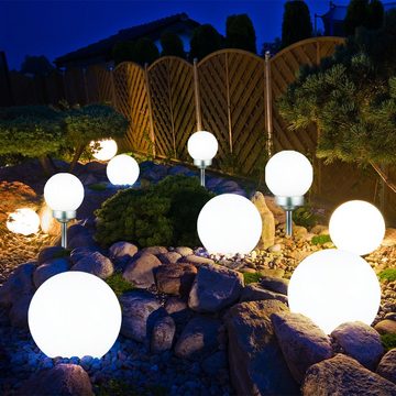 Expo Börse LED Gartenleuchte, LED-Leuchtmittel fest verbaut, Warmweiß, Solarkugel Balkonlampe Außenlampe LED Erdspieß Gartendeko weiß 3er Set