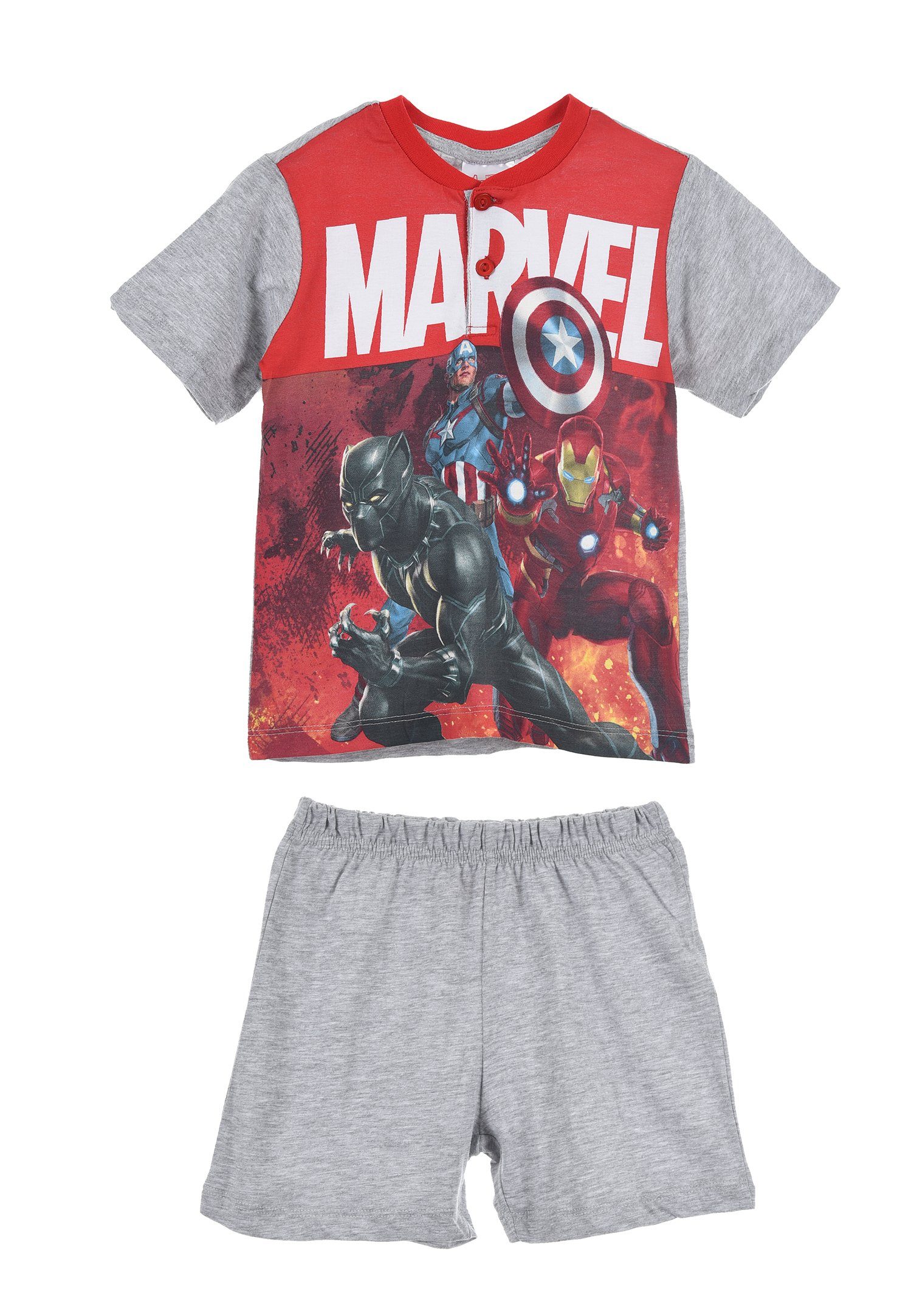 The AVENGERS Shorty Captain America Ironman Black Panther Kinder Jungen Pyjama Schlaf-Set (2 tlg) Grau