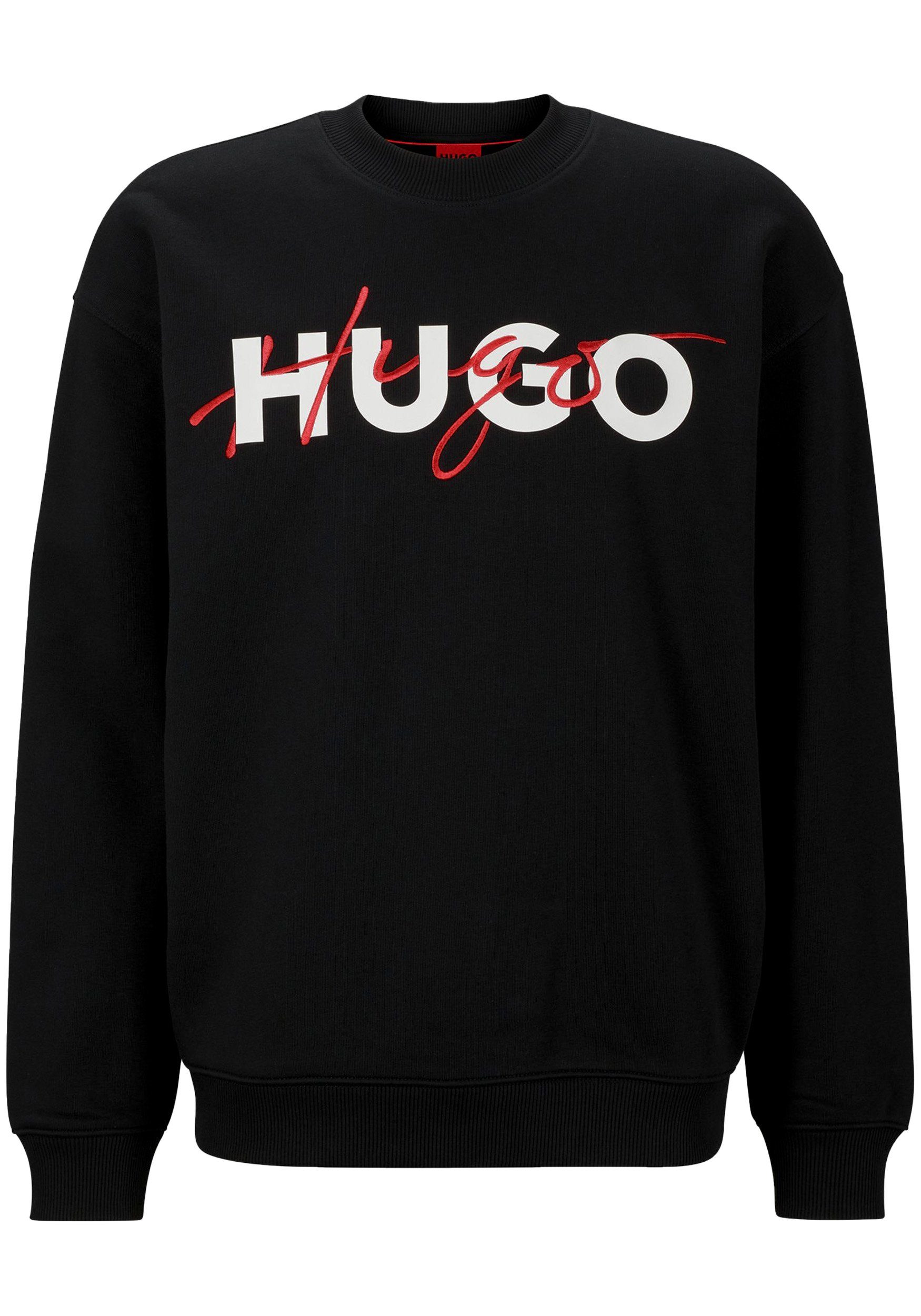 HUGO Sweatshirt Droyko Sweater Relaxed-Fit Baumwoll-Mix Boss Herren aus Doppelten Logo Hugo Pullover mit