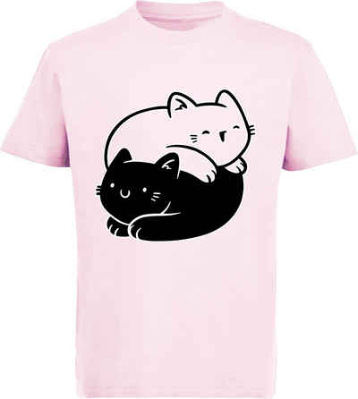 MyDesign24 Print-Shirt bedrucktes Mädchen T-Shirt 2 kuschelnde Katzen Baumwollshirt mit Katze, weiß, schwarz, rot, rosa, i112
