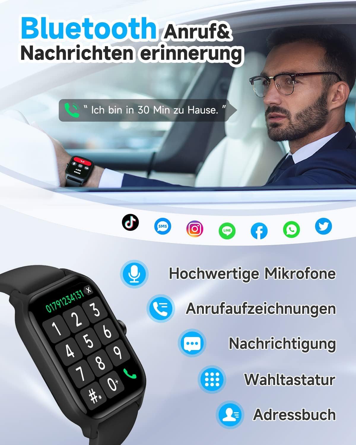 GYDOM IDW13 Smartwatch (4,5 cm, android ios), Smartwatch mit Alexa Sprachsteuerung Bluetooth Telefonie