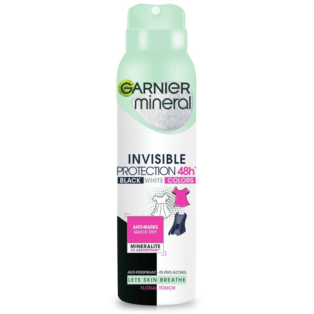 GARNIER Deo-Roller Mineral Deod Spray 48h Floral Touch - Schwarz, Weiß, 150ml