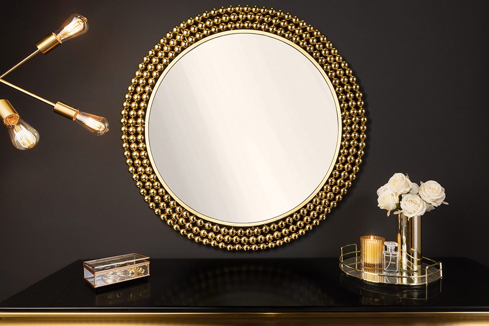 riess-ambiente Wandspiegel PEARLS Ø75cm gold (Einzelartikel, 1-St), Flur · Metall · Rahmen · rund · dekorativ · Schlafzimmer · Design