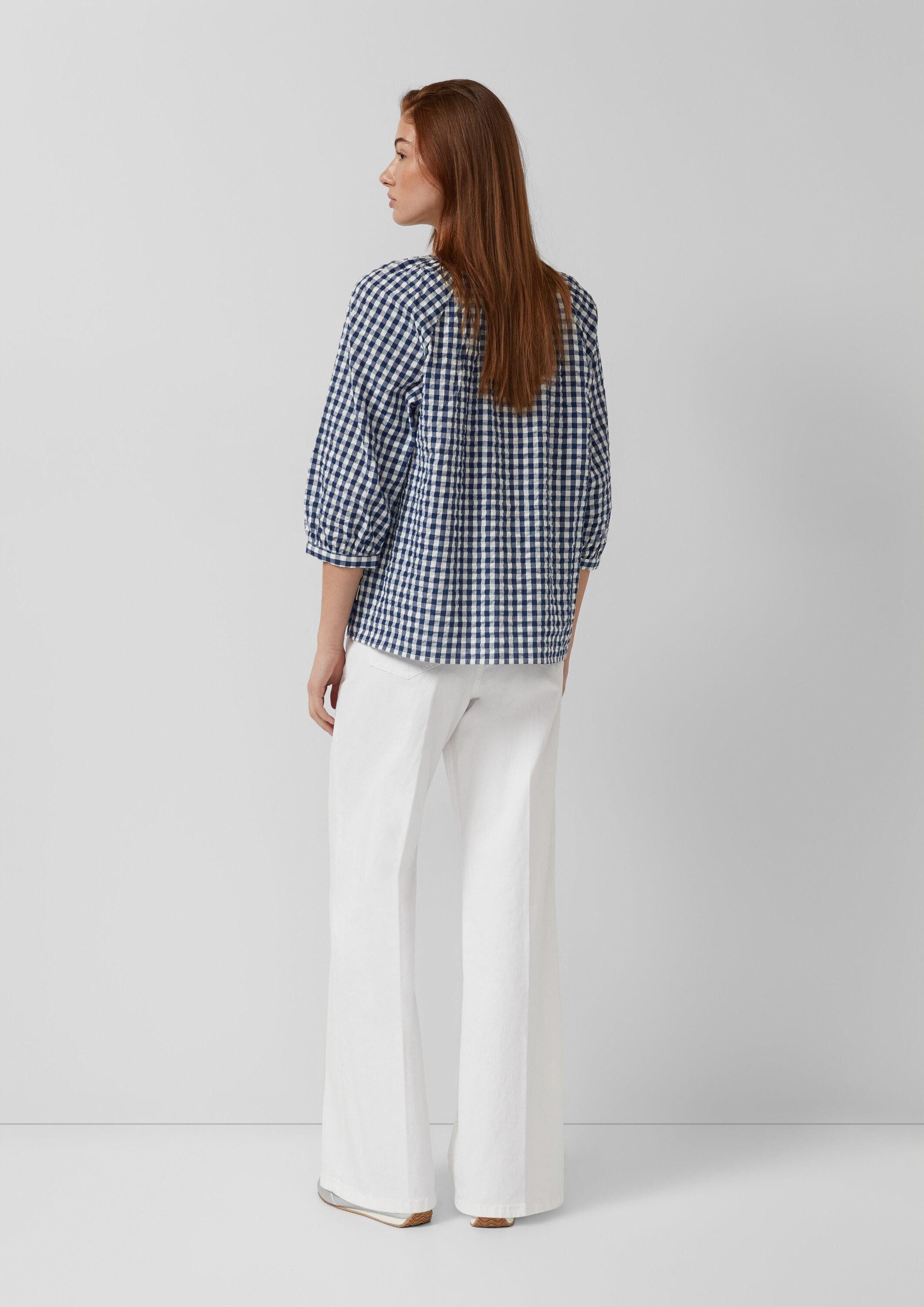 s.Oliver Kurzarmbluse Bluse Seersucker-Bluse mit 3/4-Ärmeln und Raffung