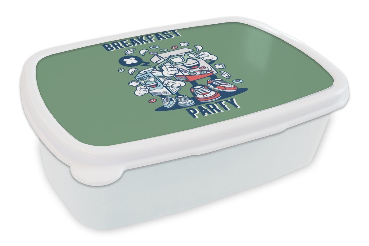 Brotdose, und Cornflakes, weiß (2-tlg), für Kinder Mädchen Jungs Lunchbox MuchoWow Jahrgang Kunststoff, und - Milch - Brotbox für Erwachsene,