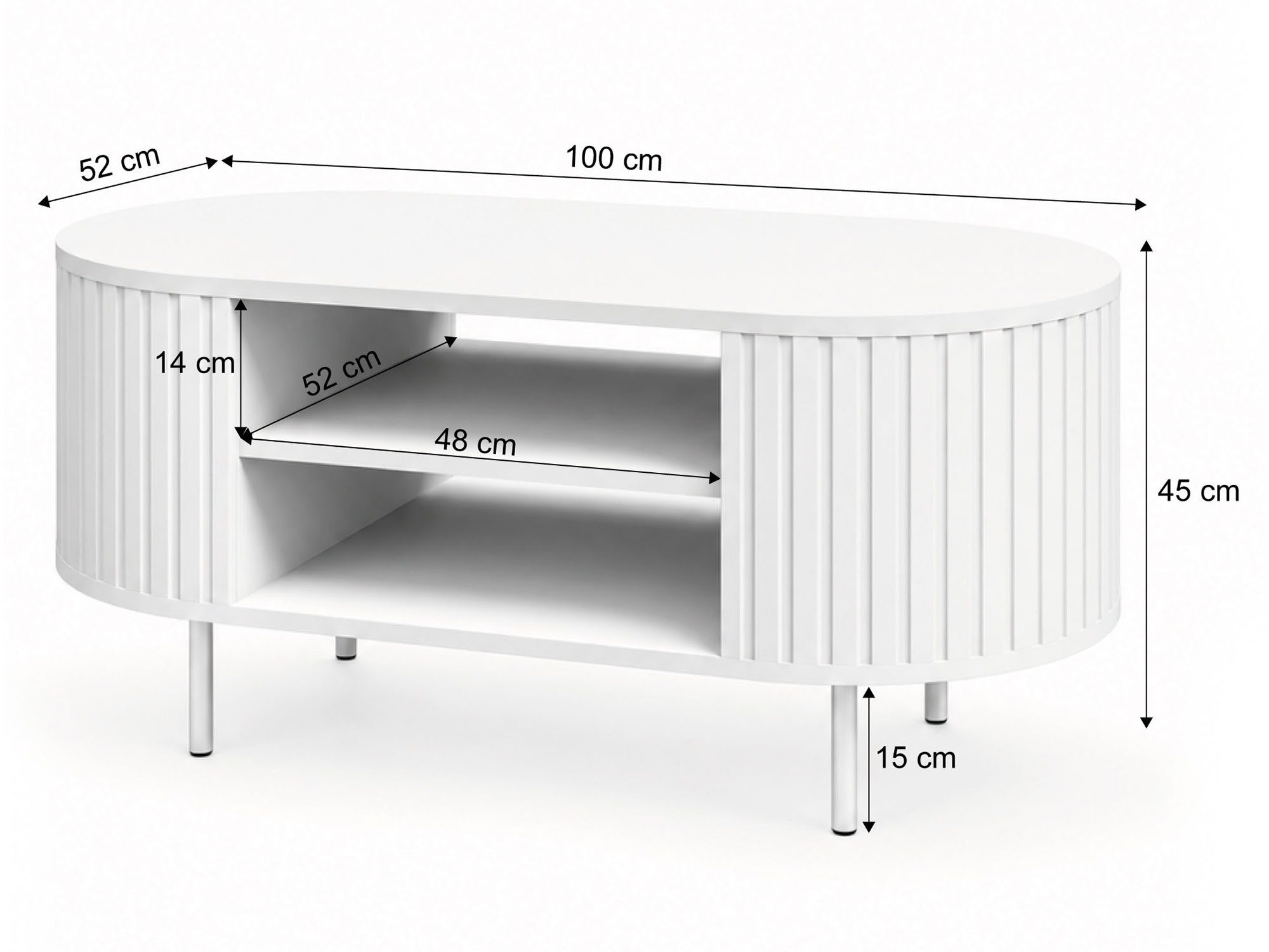 Beautysofa Couchtisch ORION mit Ablagefach geriffelten Seiten und Metallfüßen (moderner Wohnzimmertisch), 15 cm hohe Metallfüße – Bild 3 von 5