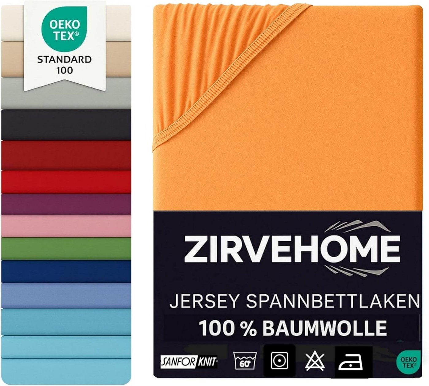 ZIRVEHOME Spannbettlaken 90x200 cm. Jersey Spannbetttuch 100% Baumwolle Bettlaken, Jersey, Gummizug: Rundumgummi, (1 Stück), Baumwolle Spannbettlaken 90x200 cm bis 25 cm Höhe, Orange