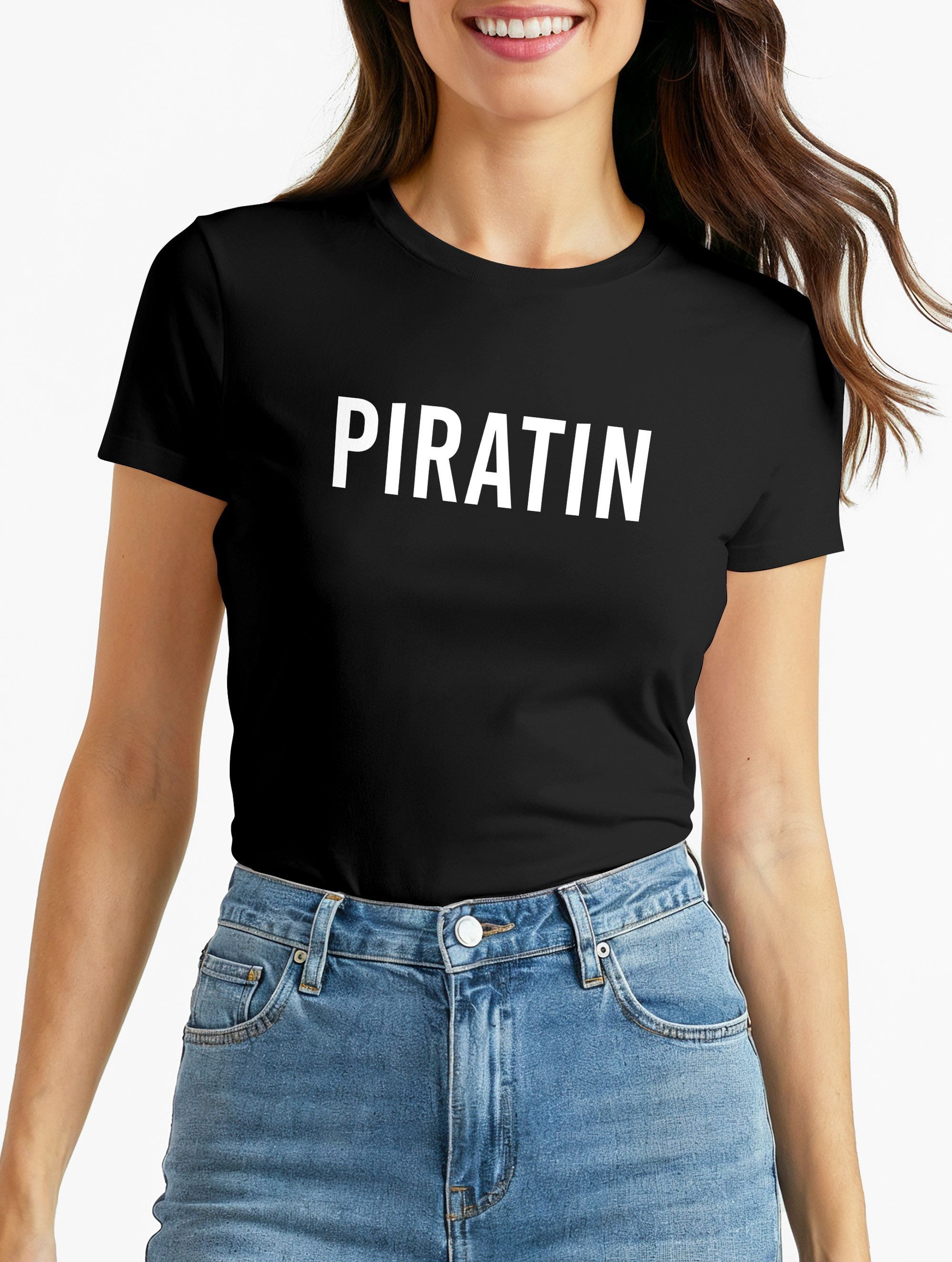 MoonWorks Print-Shirt Damen T-Shirt Piratin Fasching Karneval Fastnacht Faschings-Shirt mit Print