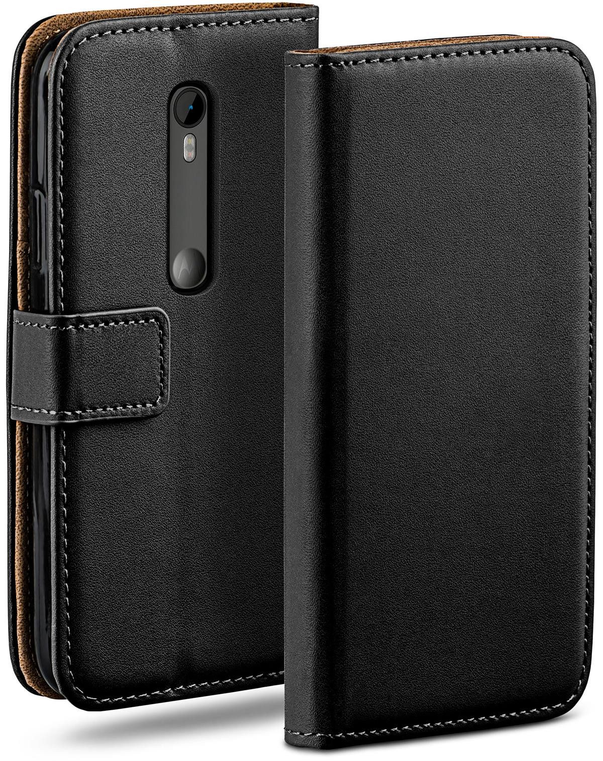 moex Handyhülle für Motorola Moto G3 Hülle Klappbar Book Case Schwarz 5 Zoll, Klapphülle Kartenfach Flip Cover Handytasche Leder Optik Schutzhülle