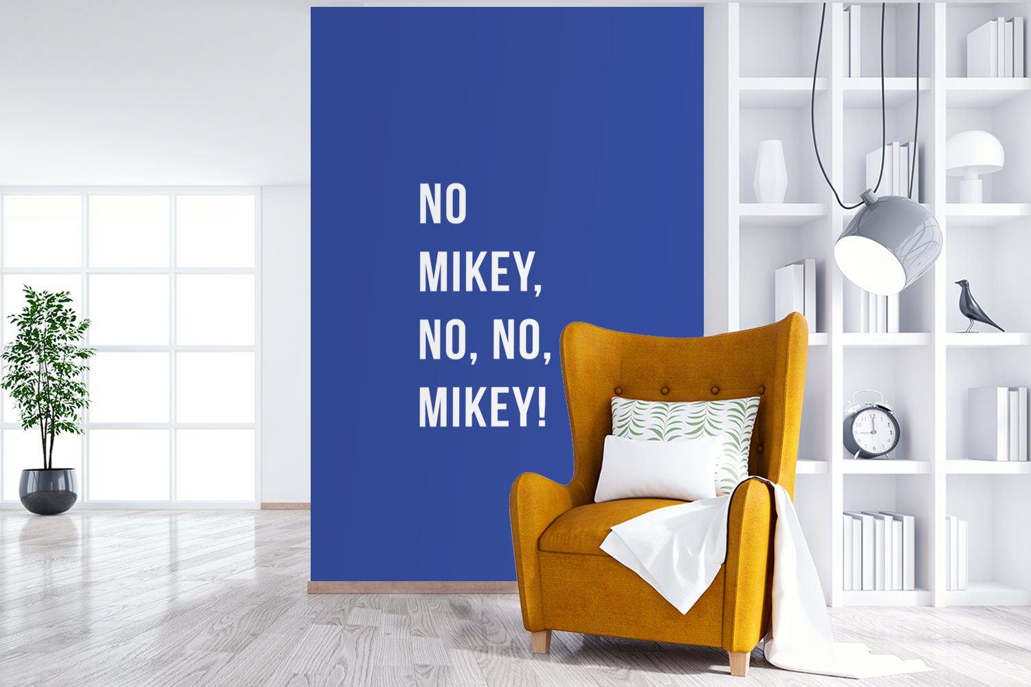 MuchoWow Fototapete nein, Vinyl Blau, nein, Matt, St), Mikey, Mikey! - Montagefertig Zitate für (3 Wohnzimmer, bedruckt, Nein Wandtapete - Tapete