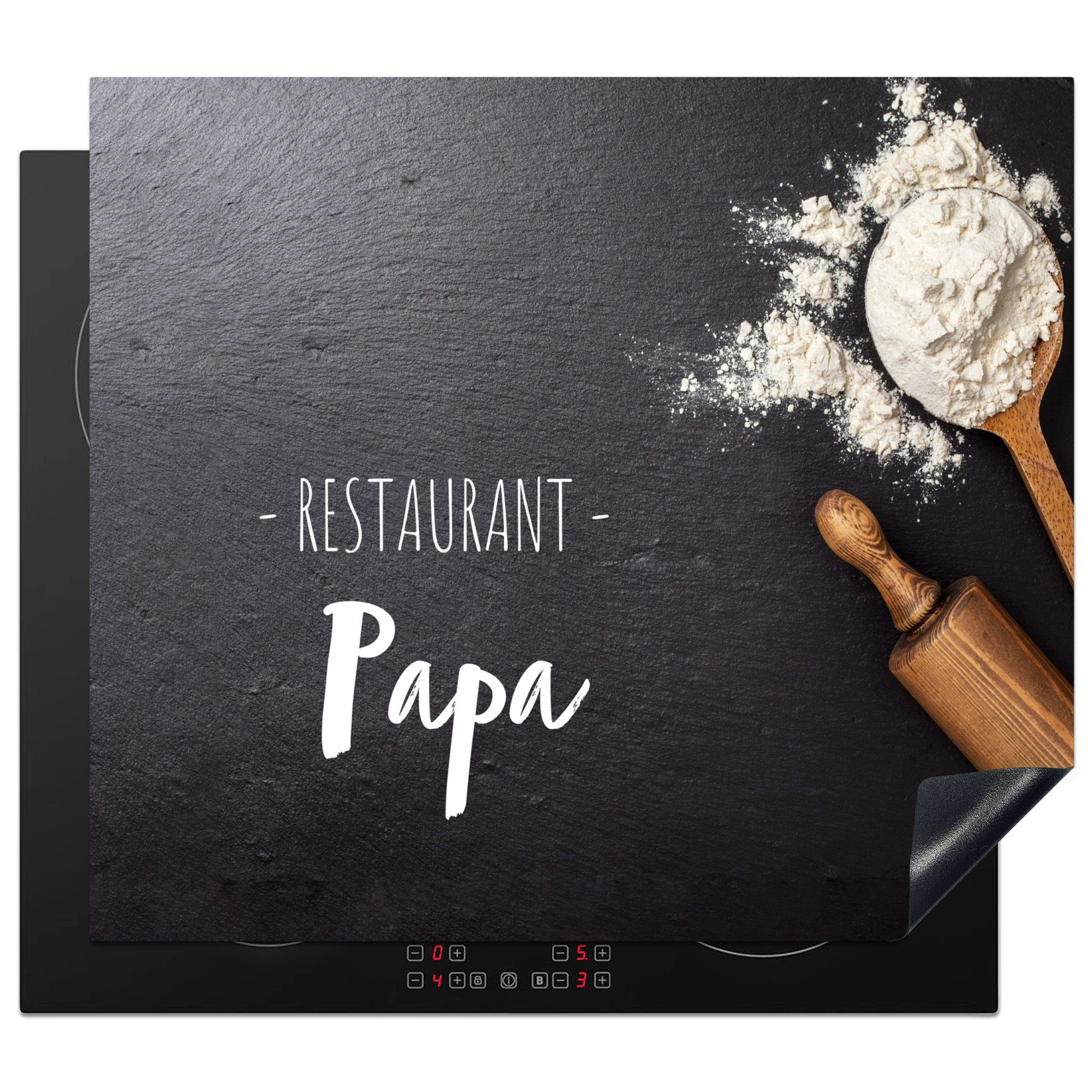 MuchoWow Herdblende-/Abdeckplatte Restaurant Papa - Sprichwörter - Vater - Kochen, Vinyl, (1 tlg), 60x52 cm, Mobile Arbeitsfläche nutzbar, Ceranfeldabdeckung