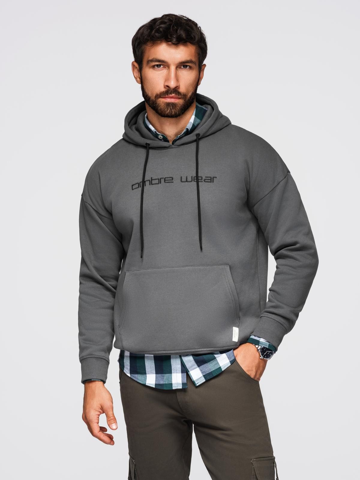Kapuzensweatshirt Herren-Kapuzenpullover mit Stickerei und Kängurutasche