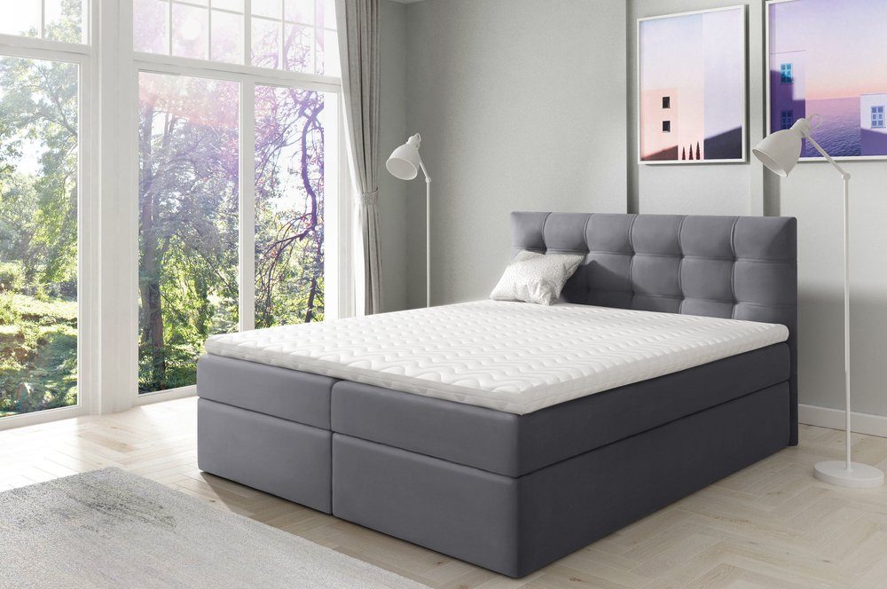 99rooms Boxspringbett Leroy (Schlafzimmerbett, Bett), 120/140/160/180/200 x 200 cm, mit Topper und Bettkasten