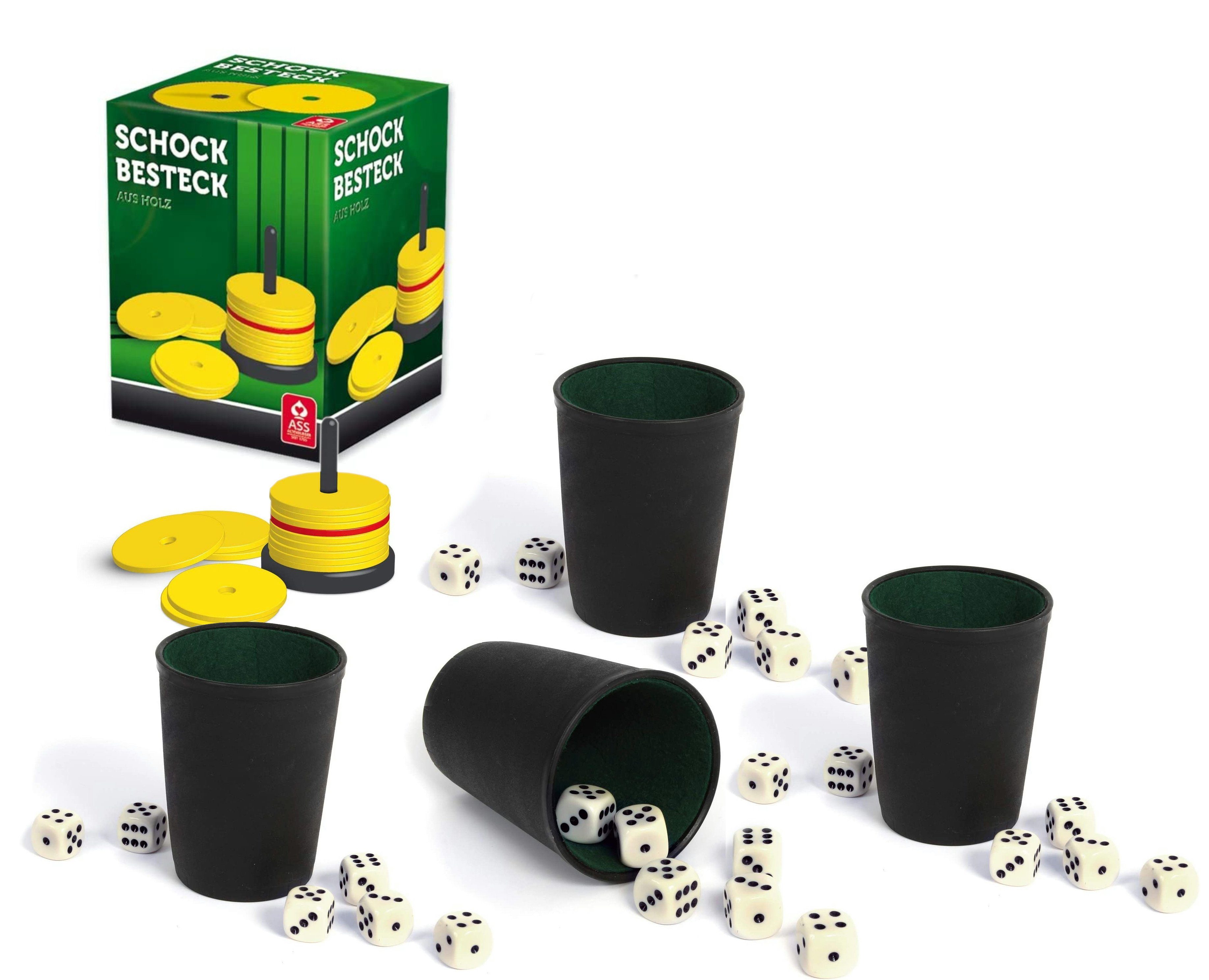 ASS Altenburger Spiel Schockbesteck-Set mit 4 Würfelbechern inkl. 24 Würfeln, Würfelspiel