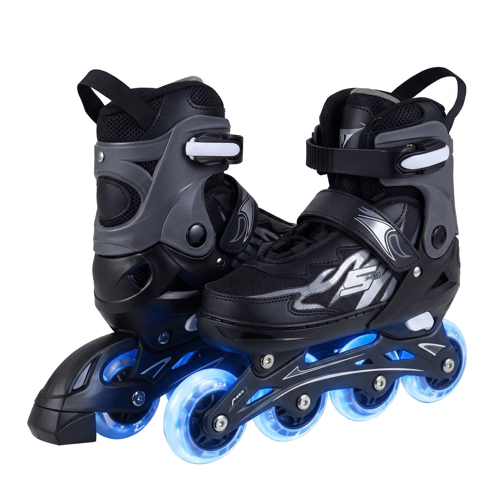 COSTWAY Rollschuhe, 4 Größen verstellbar, Inliner mit leuchtenden Rädern