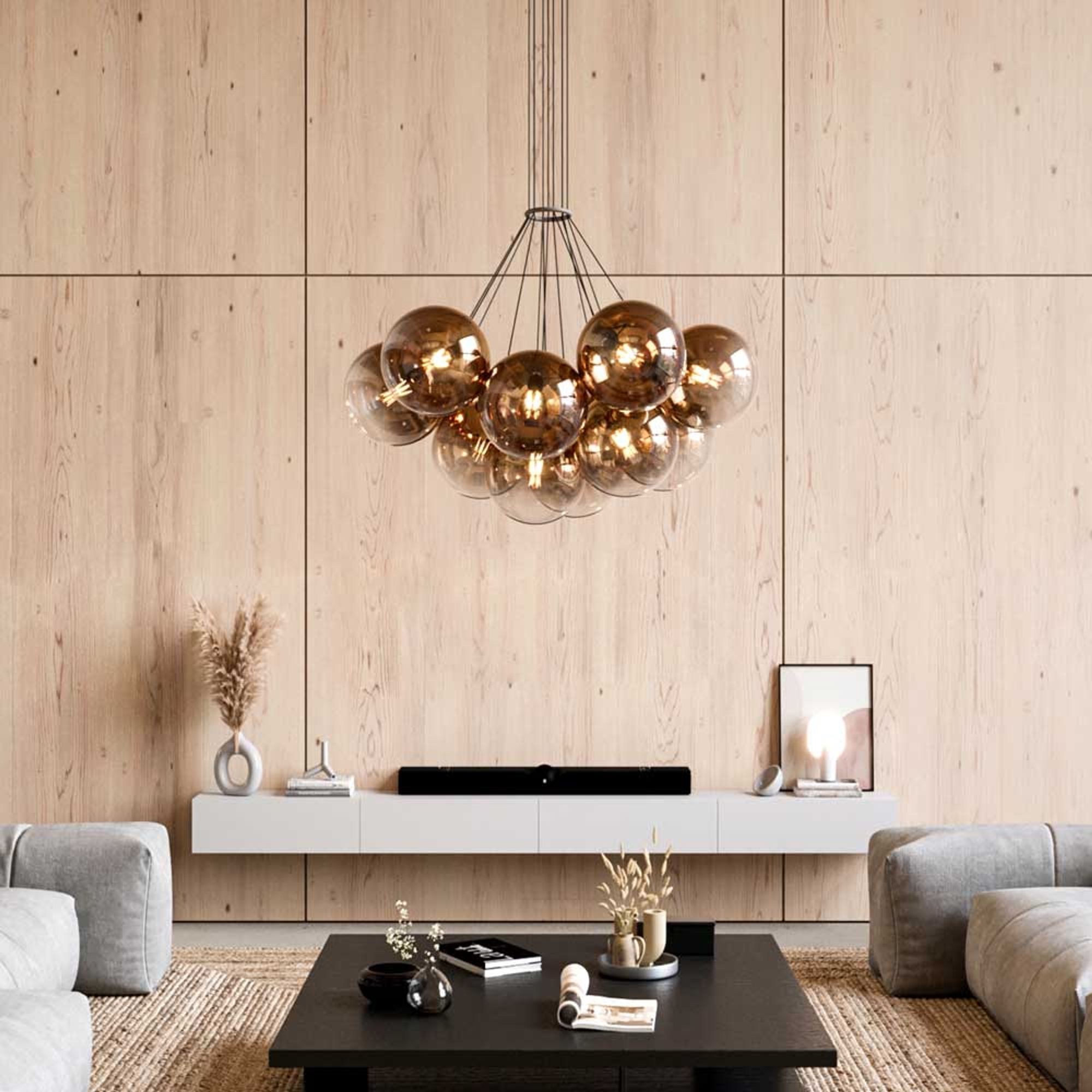 s.luce Pendelleuchte Orb Cluster Glaskugel Galerieleuchte 7-flammig Kupfer Verlauf