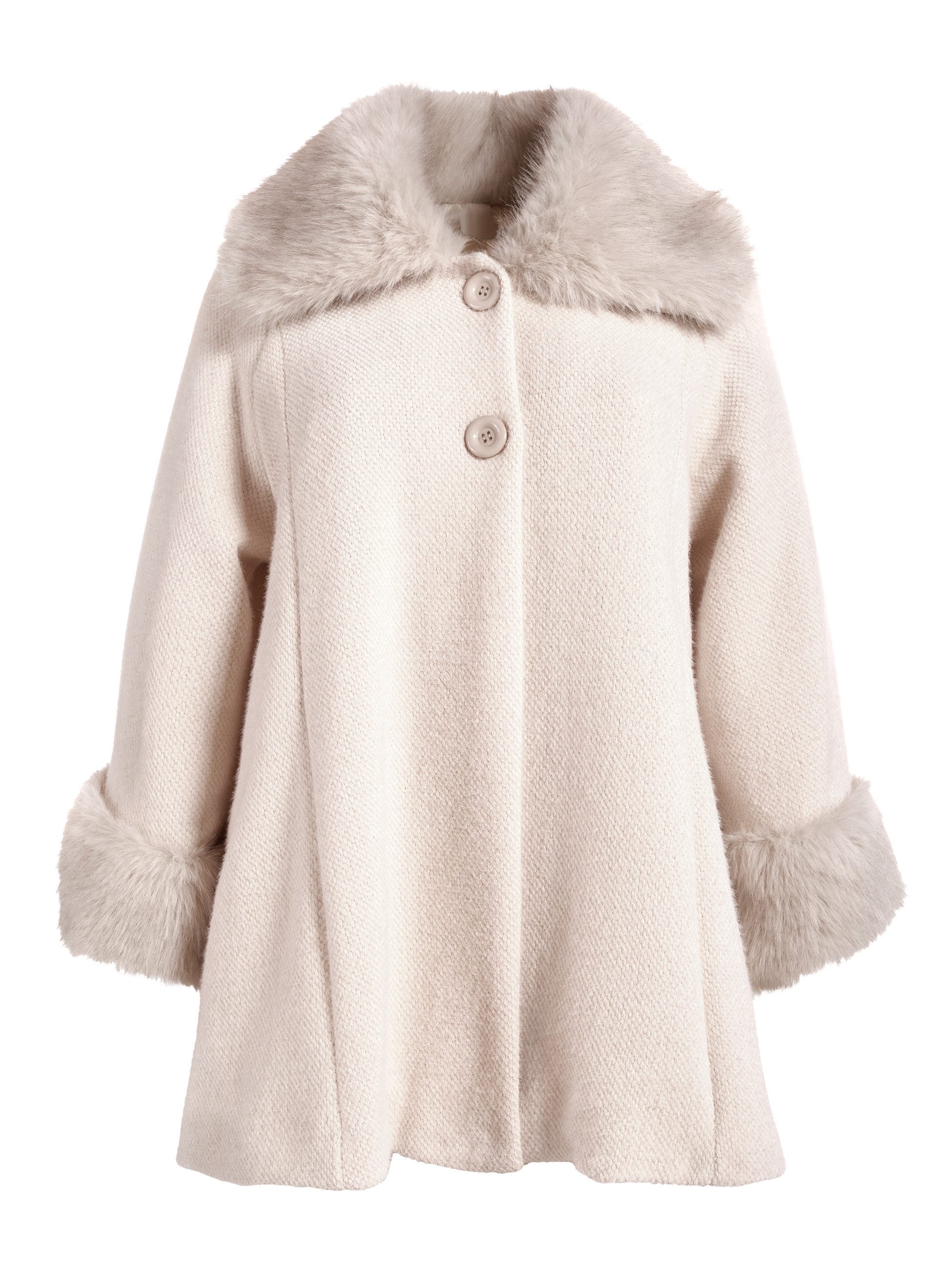 PEKIVESSA Winterjacke Elegante Jacke mit Fellimitatkragen gefüttert mit Kunstfell am Kragen und Ärmel