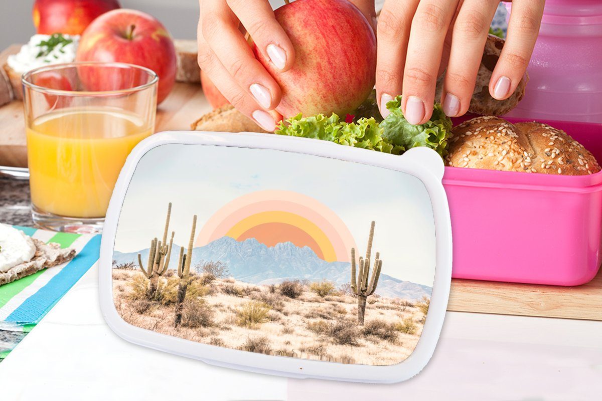 Snackbox, rosa Pflanzen Kunststoff Erwachsene, Sonne, Mädchen, Kunststoff, - Kakteen Natur Kinder, Brotdose für MuchoWow - (2-tlg), - Brotbox Lunchbox