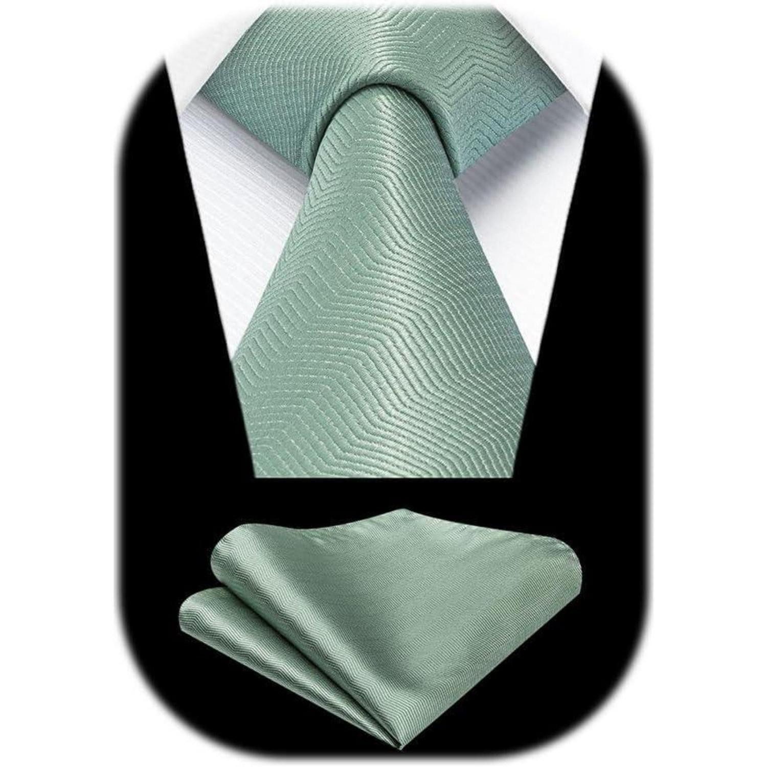 LuxusKollektion Krawatte Krawatte Herren Hochzeit Einstecktuch Set Einheitsgröße Salbeigrün