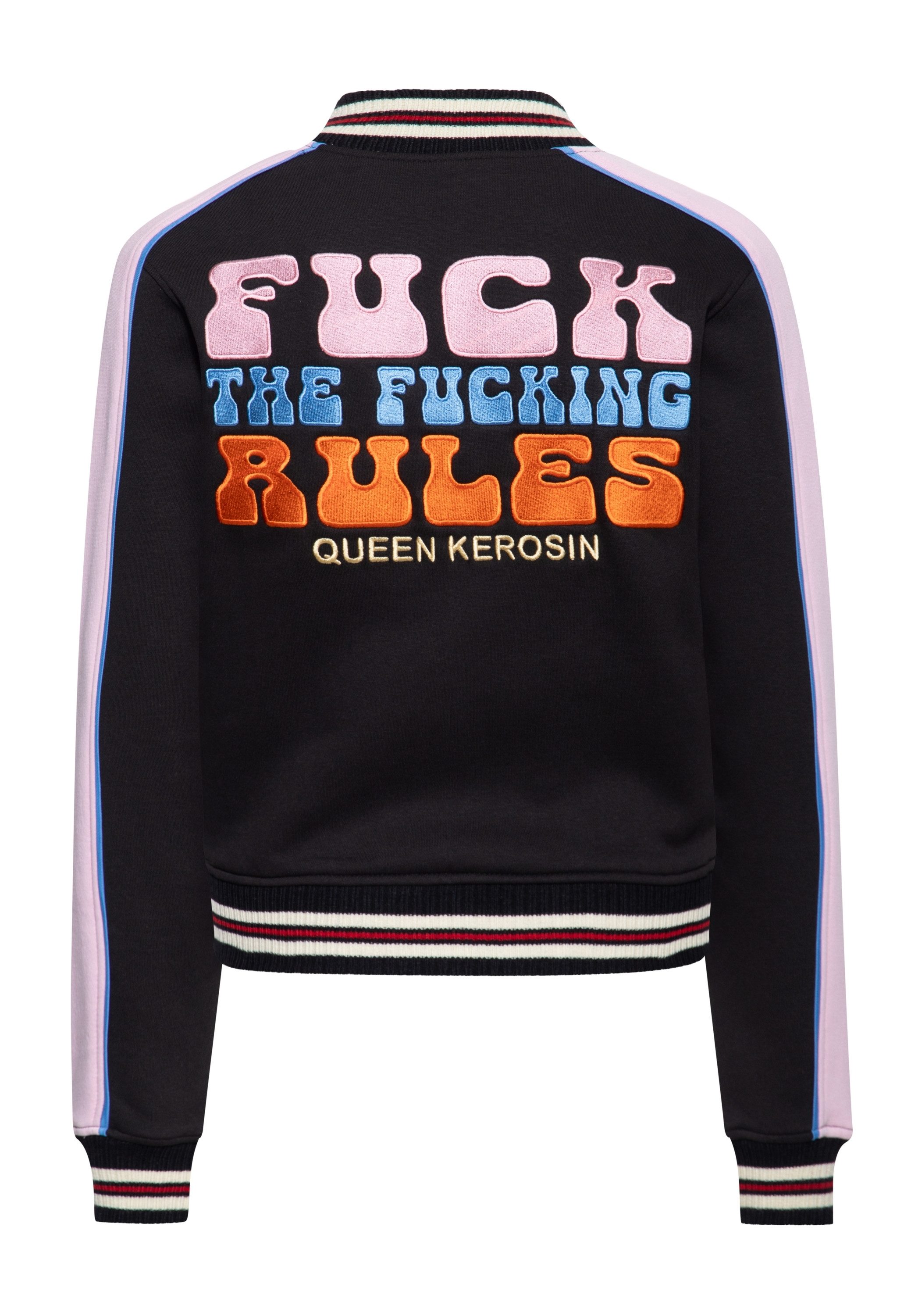 QueenKerosin Collegejacke Fuck The Fucking Rules (1-St) mit Statement Stickerei auf dem Rücken