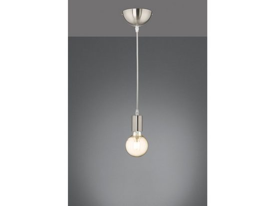 TRIO LED Pendelleuchte, Industrie-Lampe E27 Lampenfassung mit Kabel Esszimmer-Lampe für über Esstisch, kleine Küchen-Lampe hängend Kücheninsel Kochinsel einflammig aus Metall Silber matt und Lampenkabel grau