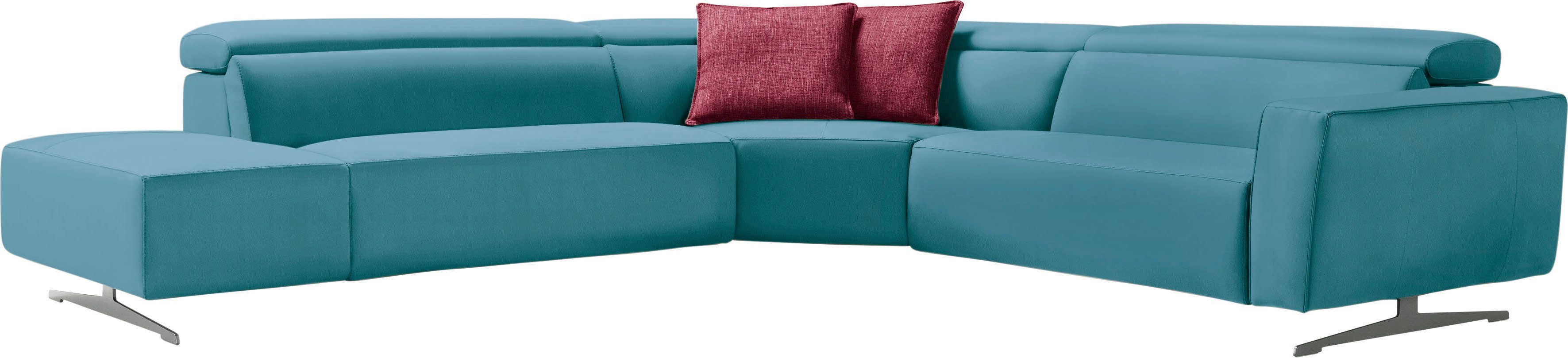 Egoitaliano Ecksofa Stefanie-e, Designsofa der Extraklasse, bequem mit hohem Sitzkomfort, mit Relaxfunktion und verstellbaren Kopfteilelementen