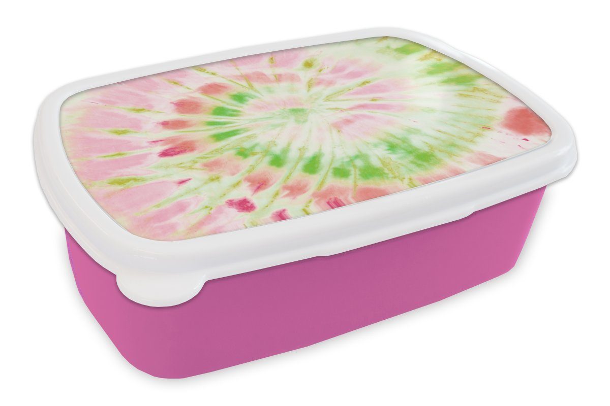 MuchoWow Lunchbox Krawattenfärbung - Muster - Grün, Kunststoff, (2-tlg), Brotbox für Erwachsene, Brotdose Kinder, Snackbox, Mädchen, Kunststoff rosa
