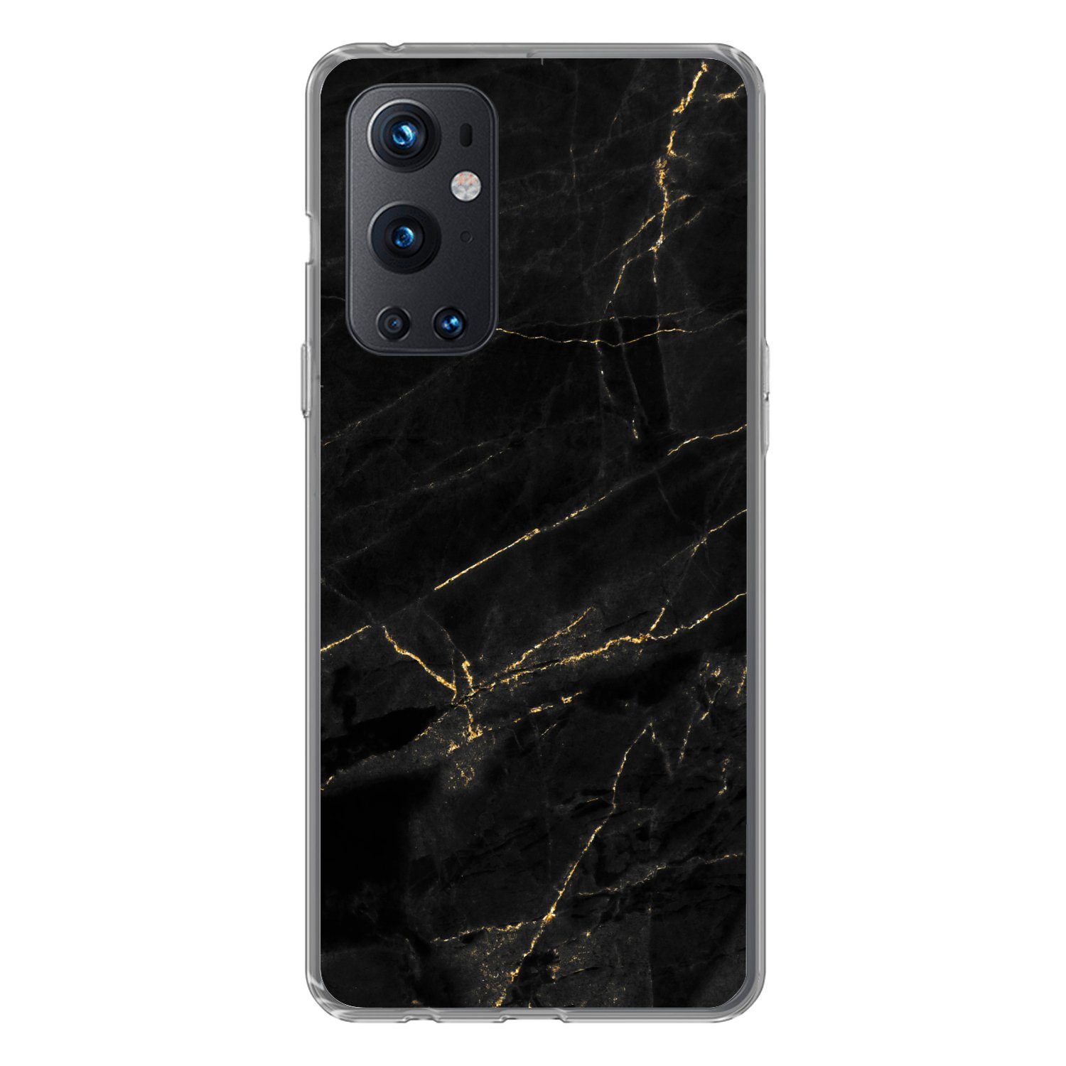 MuchoWow Handyhülle für OnePlus 9 Pro Marmoroptik - Luxus - Schwarz - Gold, Phone Case, Silikon, Schutzhülle Dünn