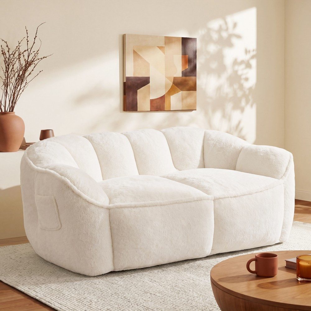 Vipbear 2-Sitzer Sofa Modernes Couch Kunstfell Flauschig, Polstersofa aus Memory-Schaum, 1 Teile, Gesamtgröße 165x82x69cm, Doppelsofa für Wohnzimmer