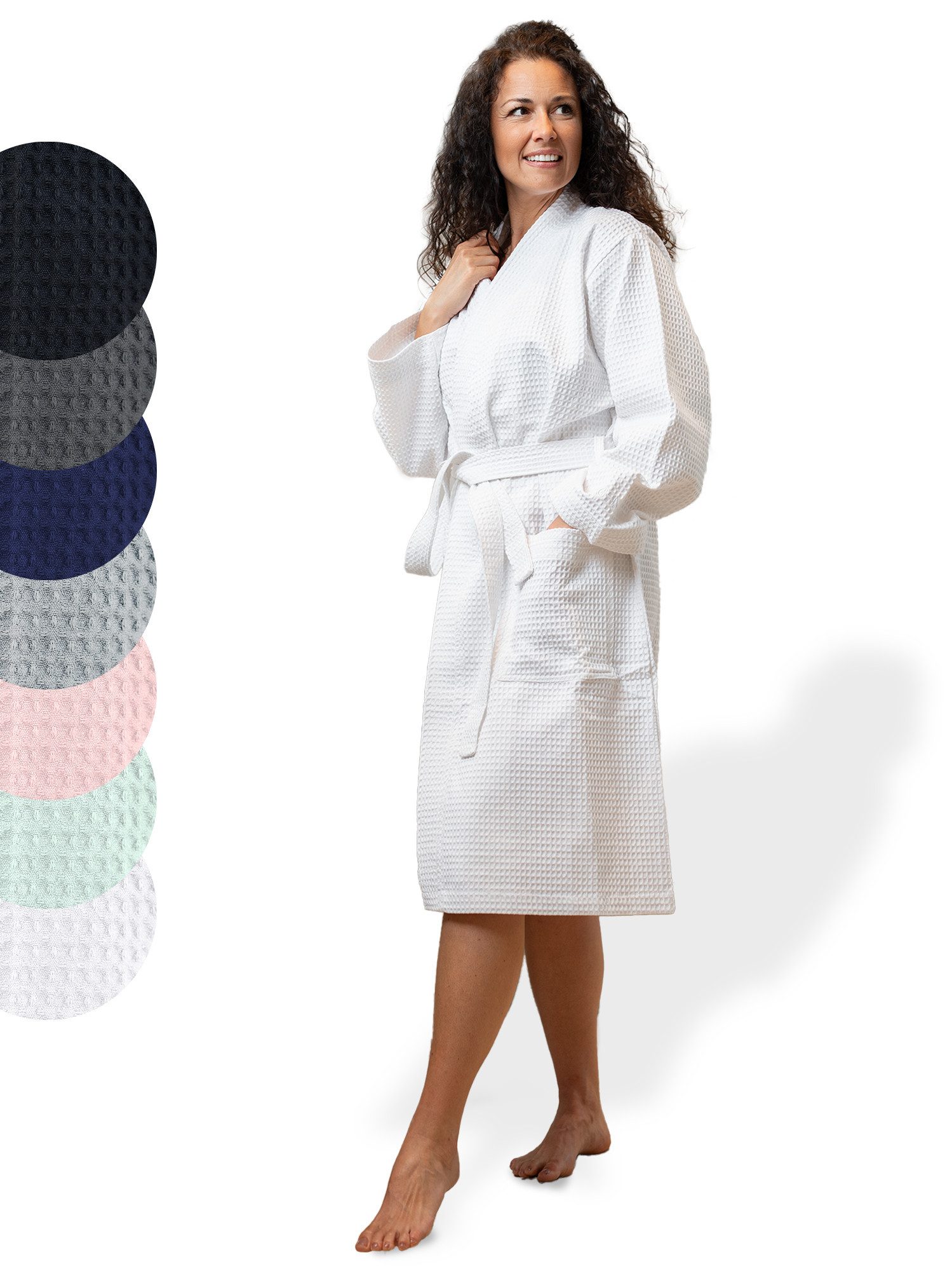 SIEGENTHAL Morgenmantel SIEGENTHAL® Damen Bademantel Waffelpique 100% Baumwolle Schalkragen, Schalkragen, elegante Gürtel, saugfähige Baumwolle, pflegeleicht und langlebig, praktische Taschen