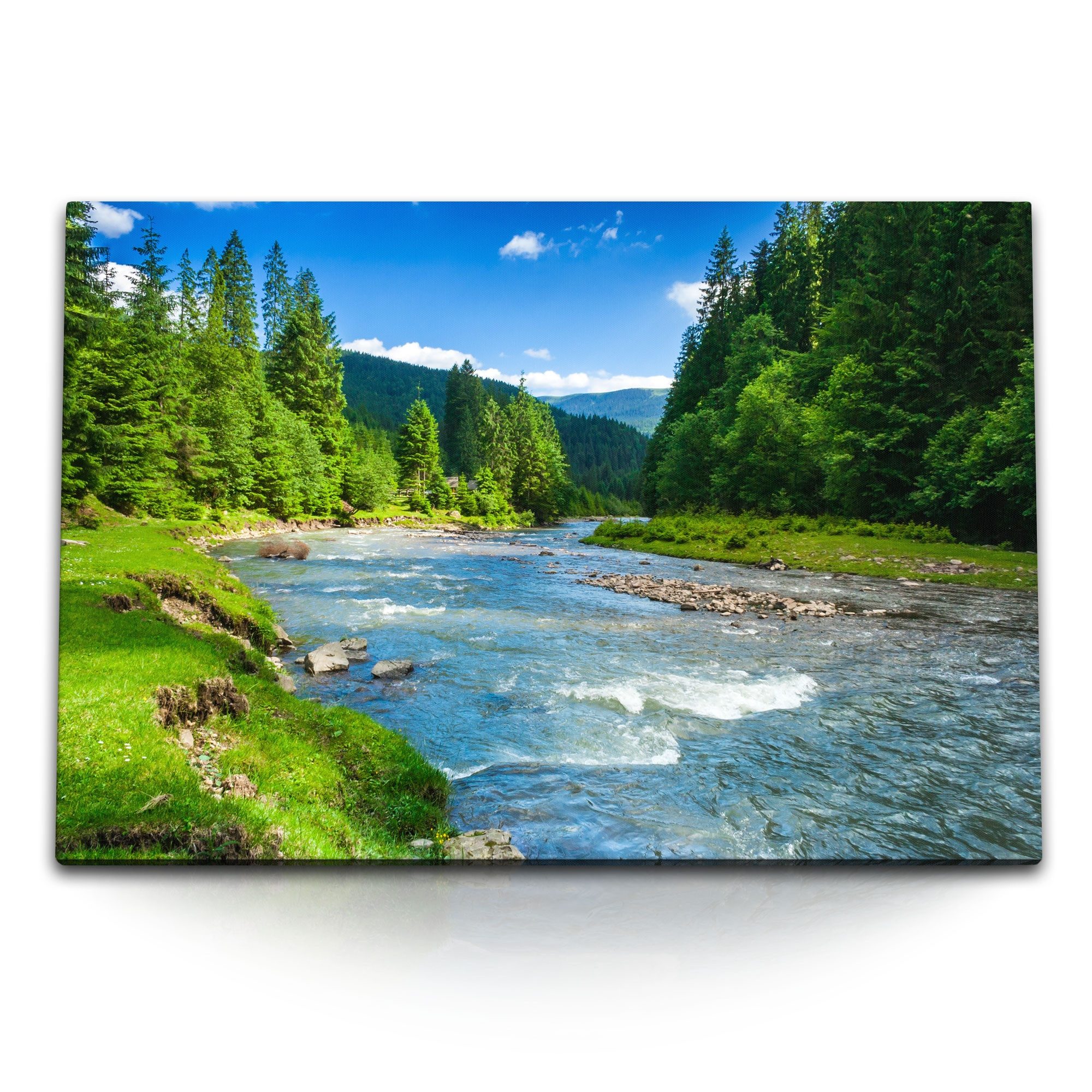 Leinwandbild 120x80cm Wandbild auf Leinwand Fluss Alpen Bergfluss Wildfluss Natur B