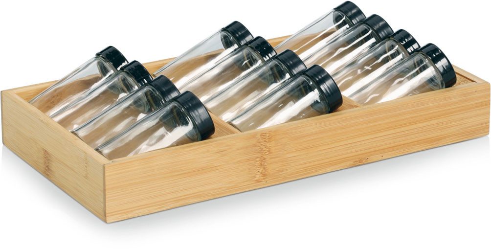 Zeller Present Gewürzstreuer Gewürzeinsatz-Set, 13-tlg., Bambus/Glas, (Set, 13-tlg), übersichtliche Anordnung, praktisch und modern