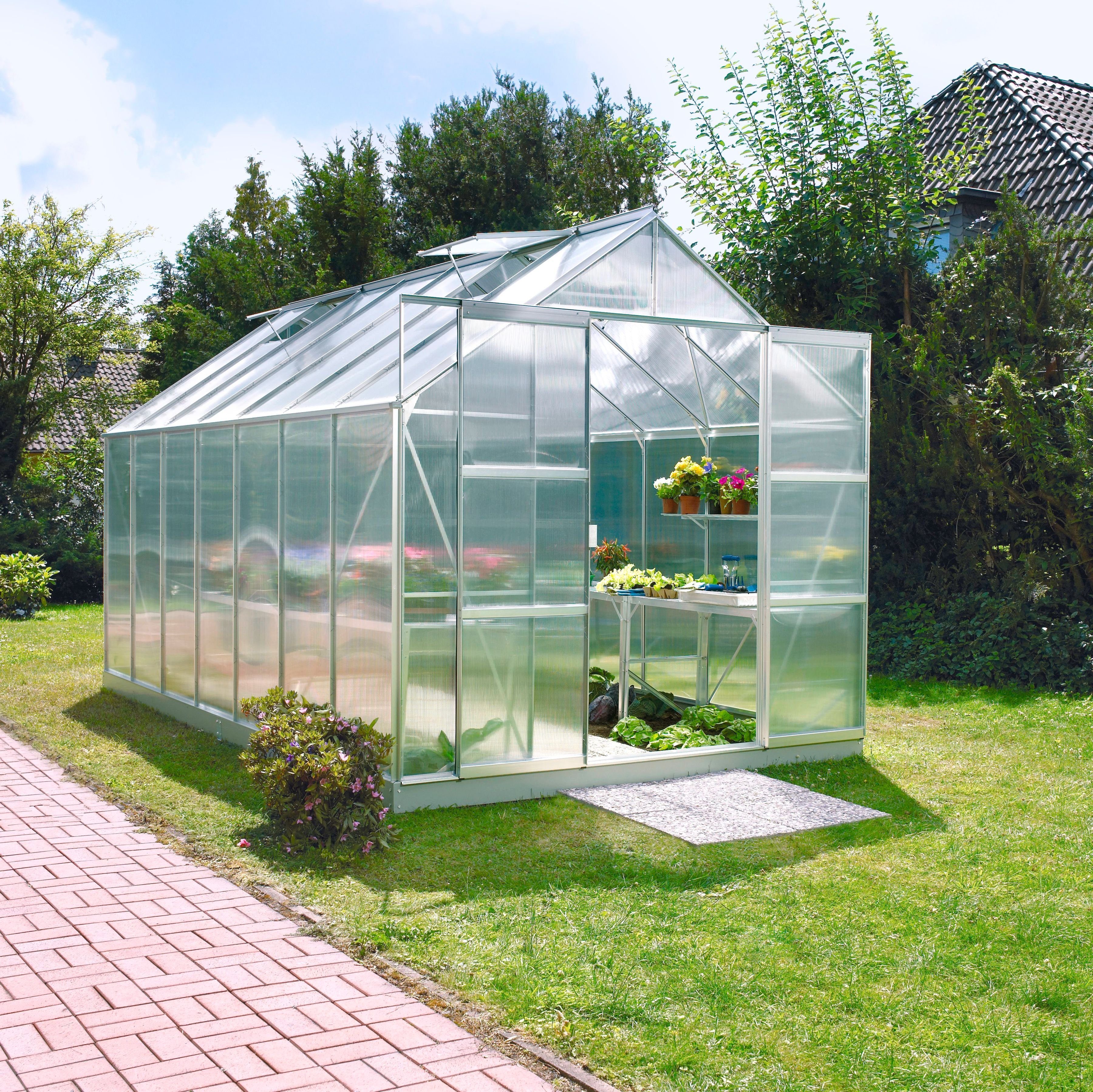 KONIFERA Gewächshaus Calisto 11500, BxTxH: 254 x 441 x 230 cm, 6 mm Wandstärke, Set, mit Fundamentrahmen