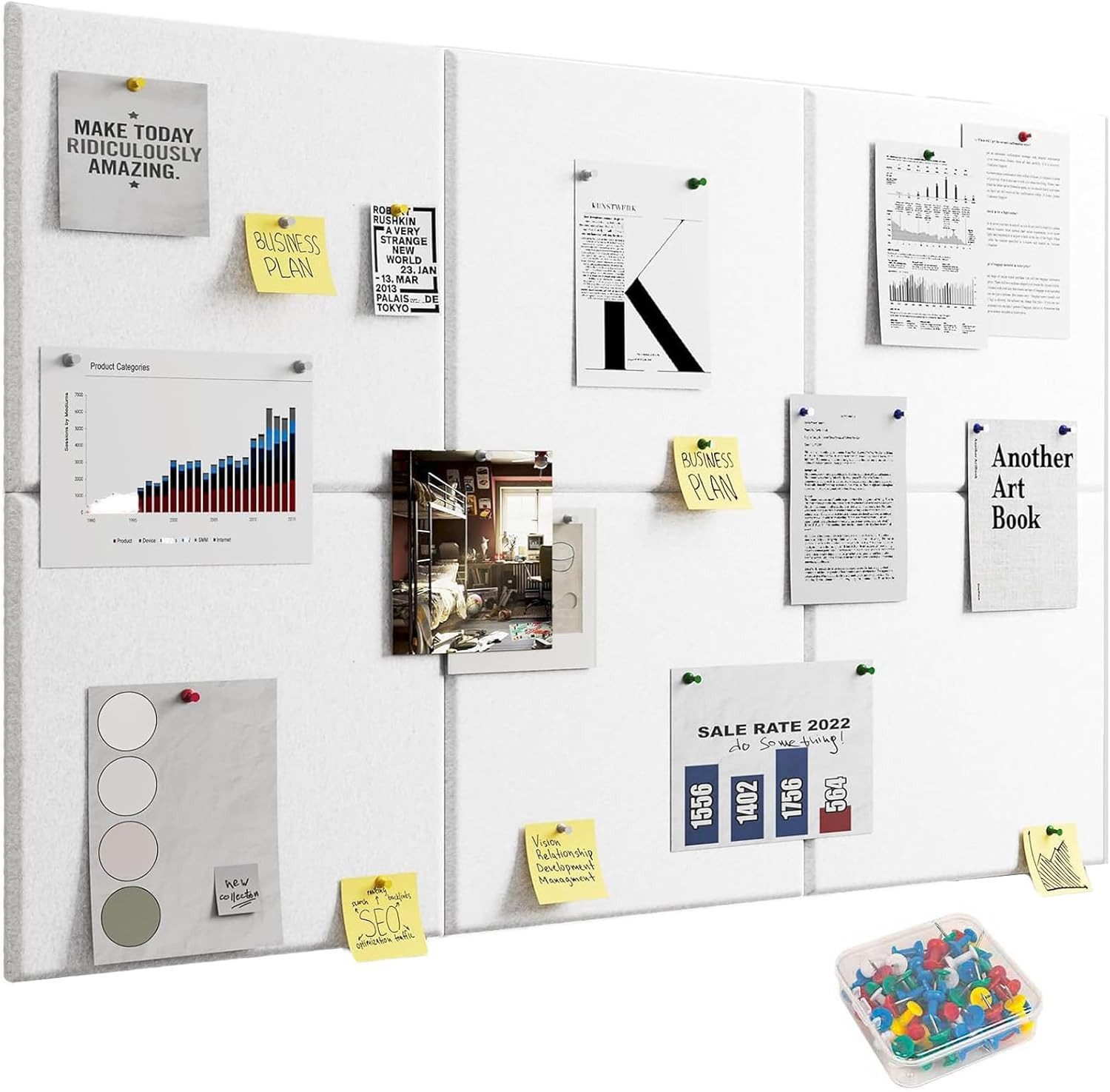 Coonoor Pinnwand Filz Selbstklebend mit 20 Reißzwecken, 30X30cm günstig online kaufen