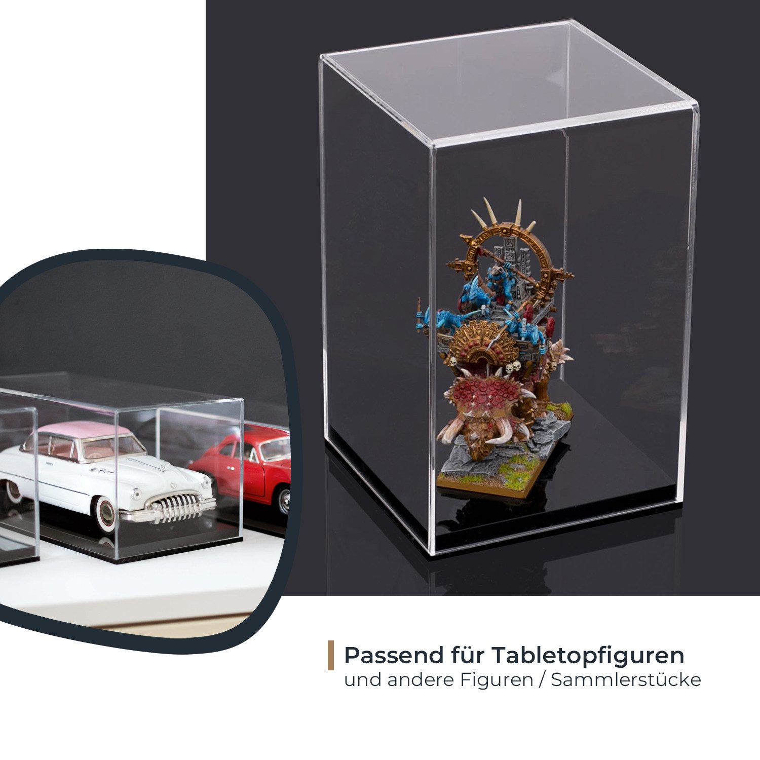 HMF Vitrine elegante Acryl Vitrine, Ausstellungskasten für Sammelstücke Schaukasten für Modellautos, Figuren, 20 x 20 x 38 cm, transparent