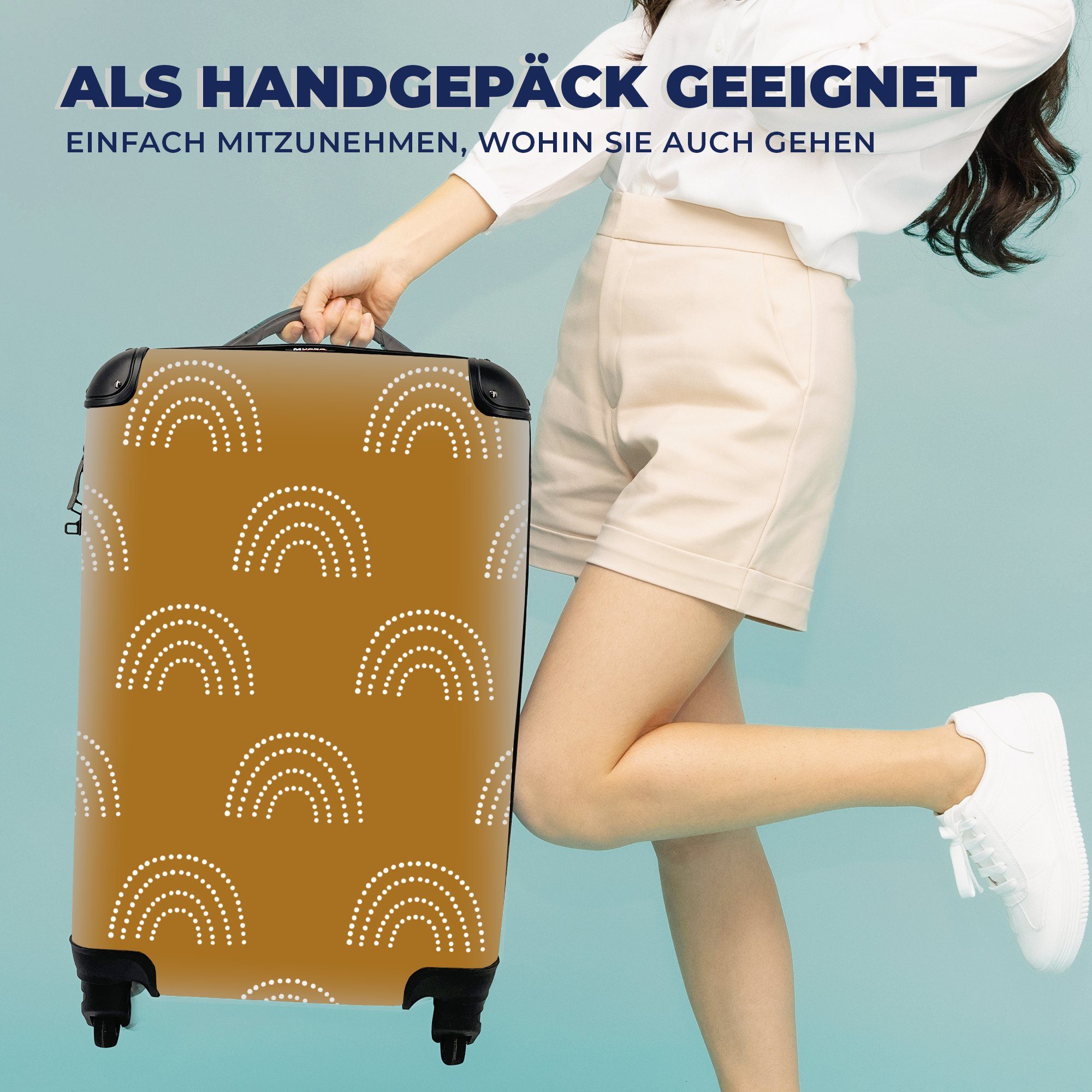 MuchoWow Handgepäckkoffer Design - Tupfen, - Handgepäck für Rollen, Regenbogen mit 4 Reisekoffer Reisetasche rollen, Ferien, Trolley