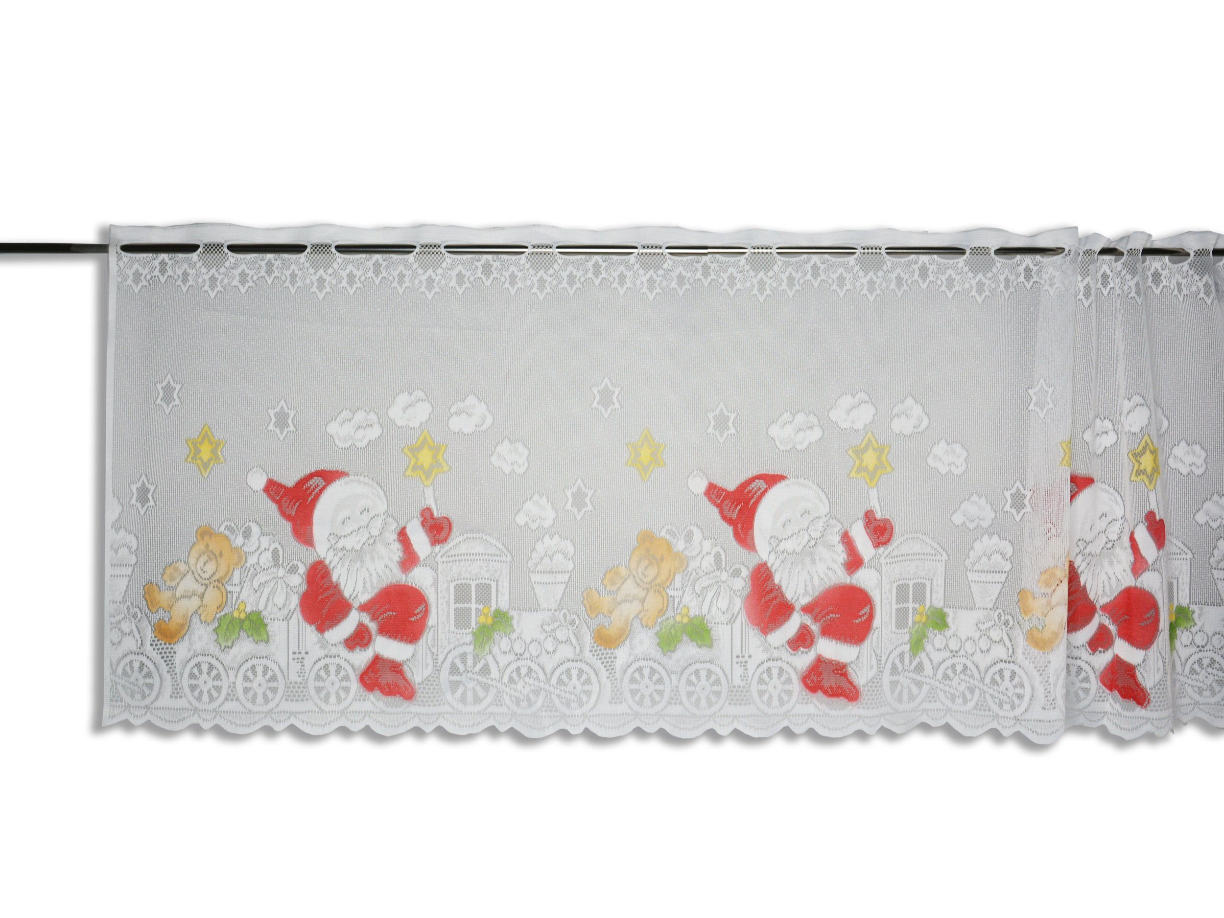 Scheibengardine Scheibengardine Weihnachtsmann Zug, HxB 50x140cm,  Clever-Kauf-24, Stangendurchzug (1 St), transparent, Scheibengardine, Store