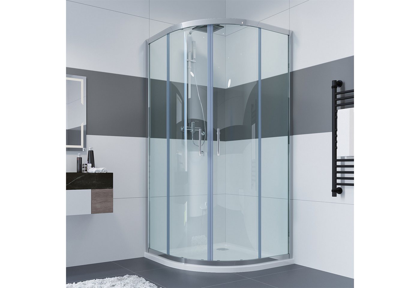 Thumbnail - IMPTS Runddusche Duschkabine Viertelkreis Rund Dusche, BxT: 80x80 cm, Sicherheitsglas, Große: 80/90 x 185/195cm Viertelk...