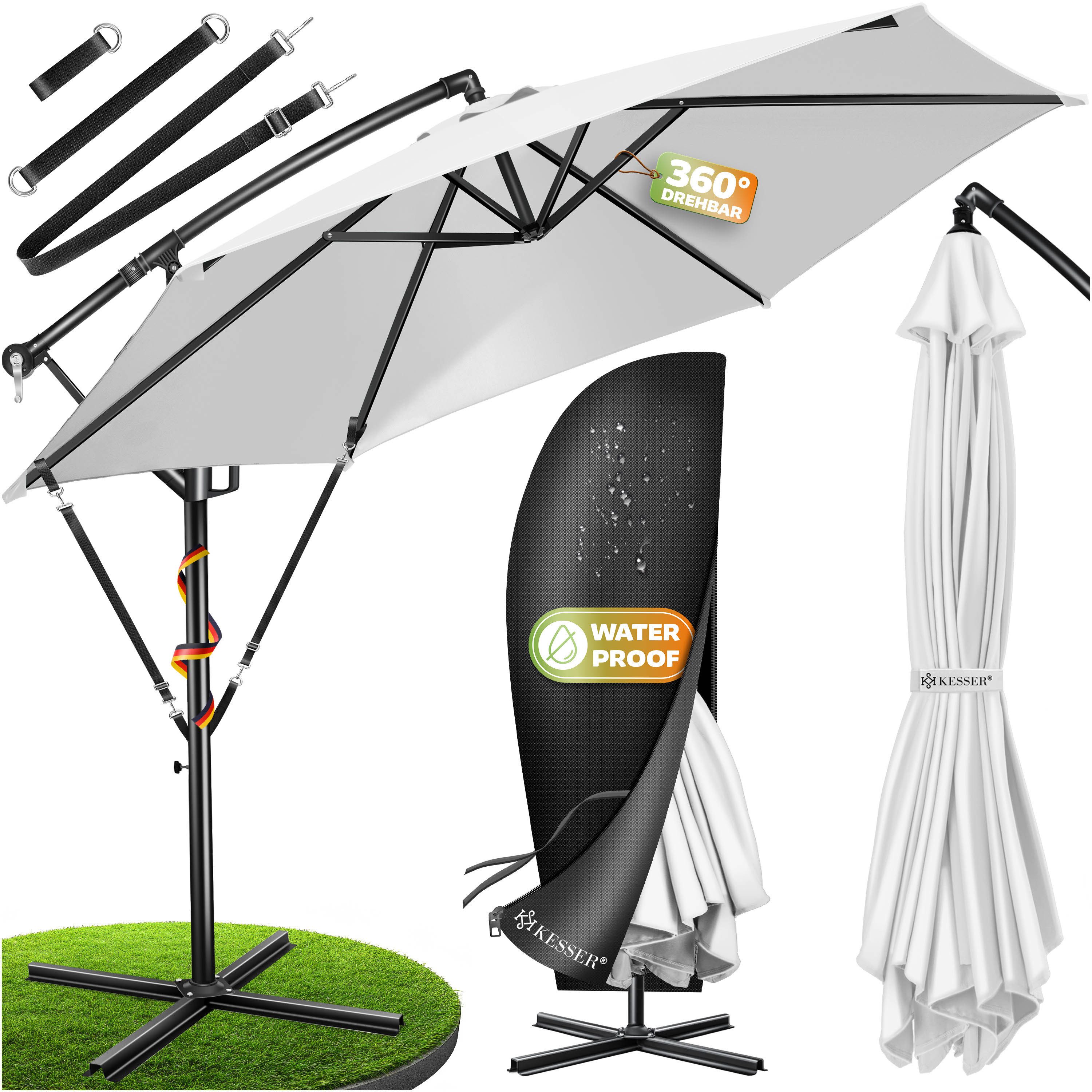 KESSER Ampelschirm, Alu Ampelschirm Sonnenschirm Abdeckung Ø300 cm Ø350 cm