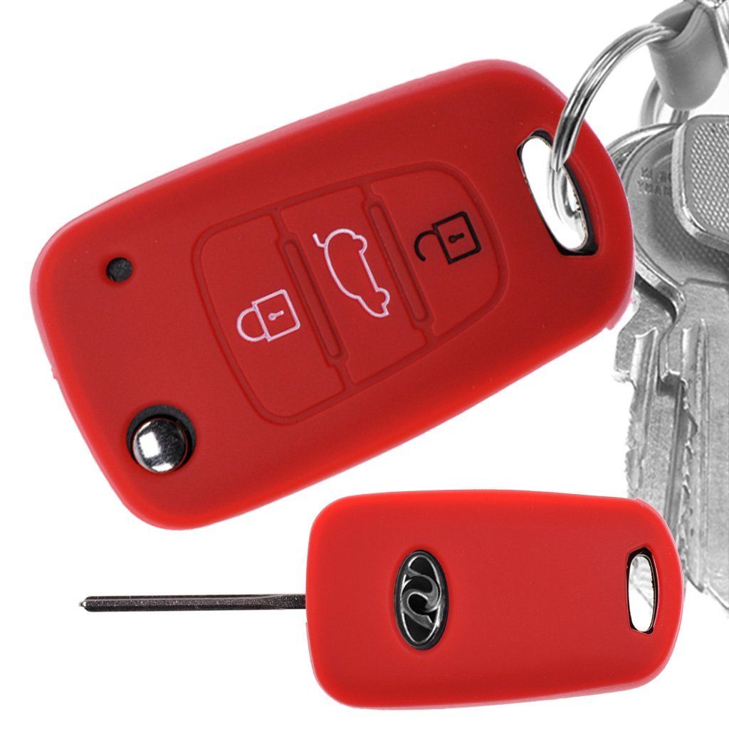 mt-key Schlüsseltasche Autoschlüssel Softcase Silikon Schutzhülle Rot, Hyundai i30 ix20 ix35 KIA Soul Sportage 3 Tasten Klappschlüssel – Bild 3 von 4