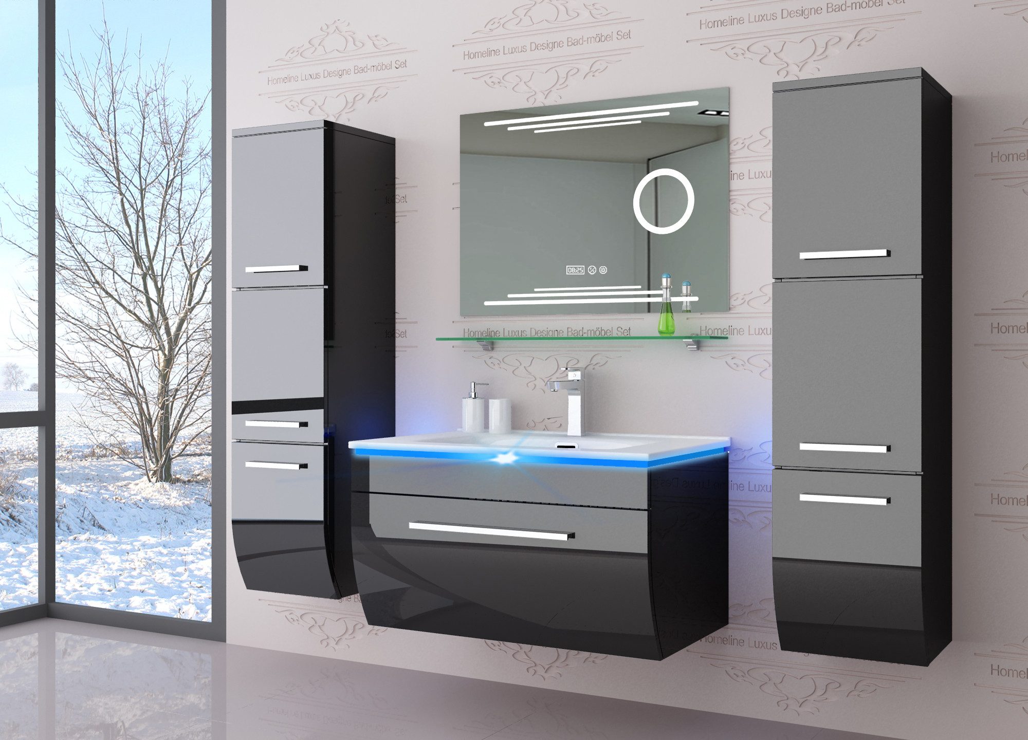 Homeline Badmöbel-Set Badmöbel Set Hochglanz lackiert LED System tauschsyst günstig online kaufen