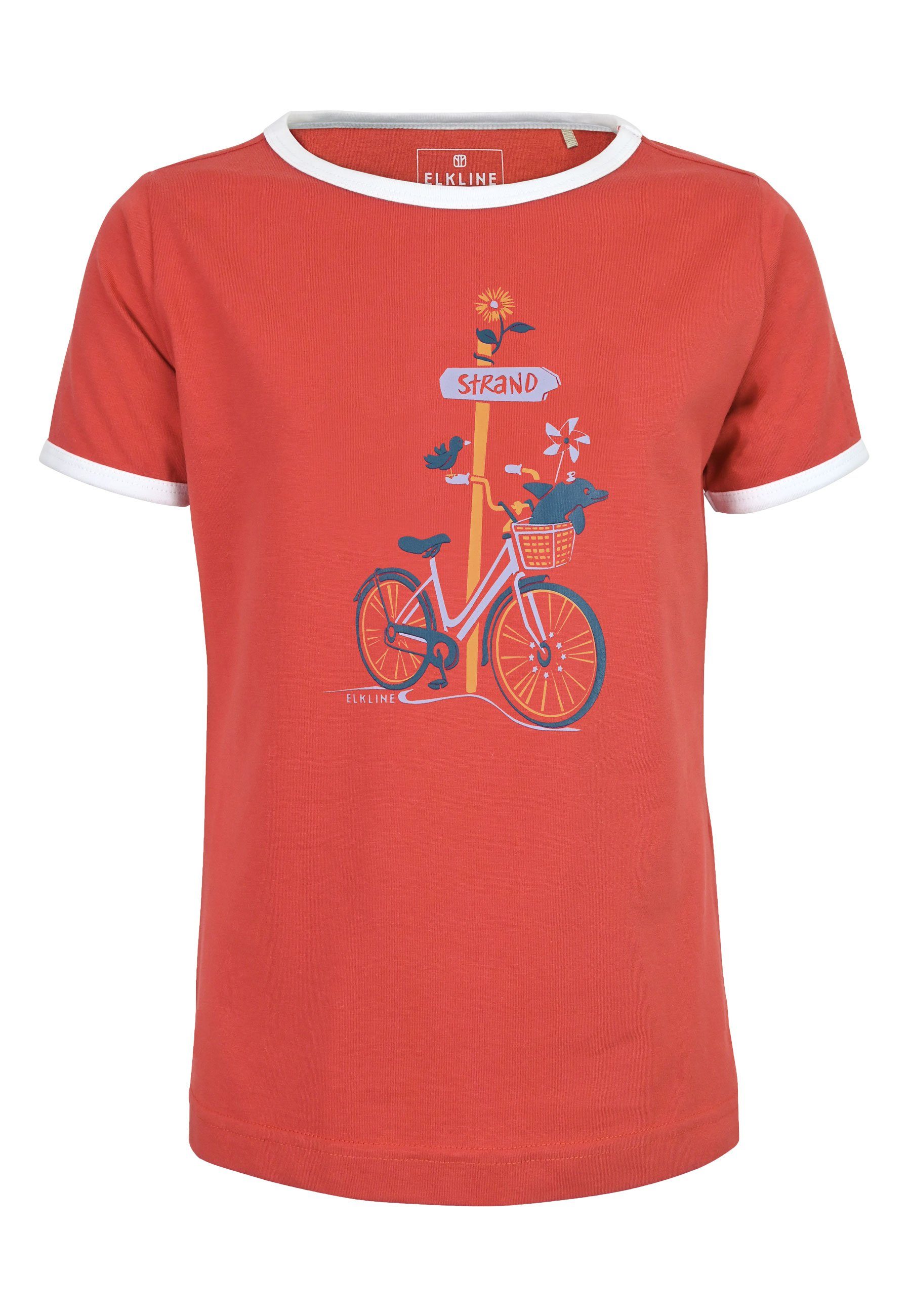 Print T-Shirt Strand mandarin Fahrrad Zum tailliert leicht Elkline Brust