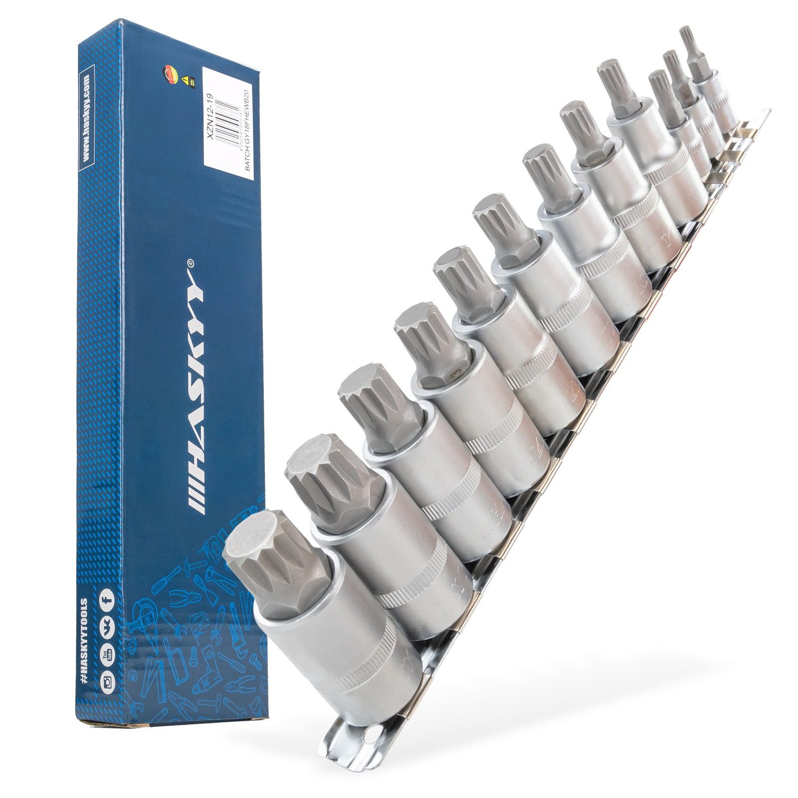 HASKYY Steckschlüssel Innenvielzahn-Satz XZN M4-M18 Bit Steck-Nuss-Schlüssel-Einsatz 1/2" Se