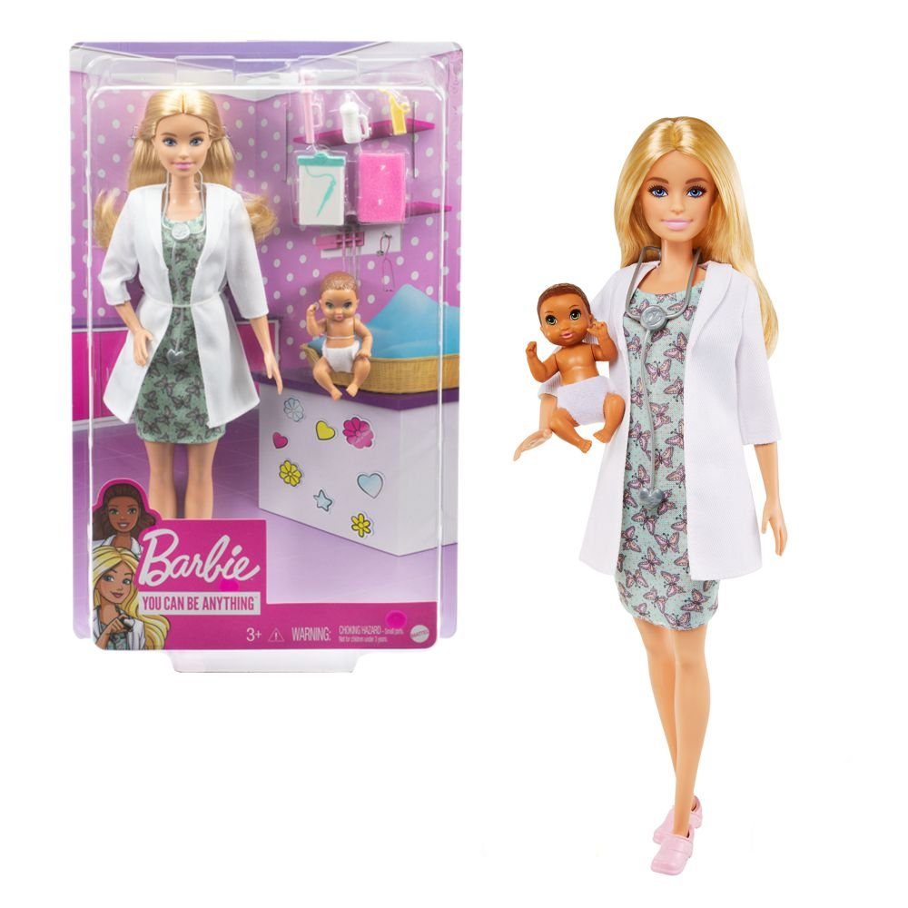 Barbie Anziehpuppe Barbie Kinderärztin mit Accessoires Spiel-Set Puppe Mattel &