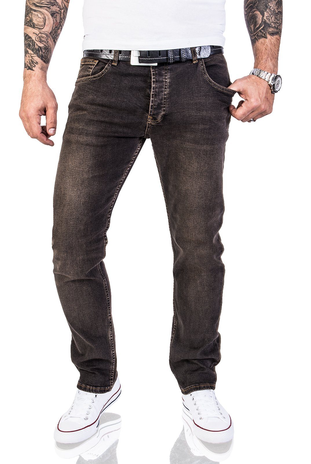 Herren Regular-fit-Jeans LL-326 Regular Lorenzo Loren Jeans Fit Dunkelgrau
