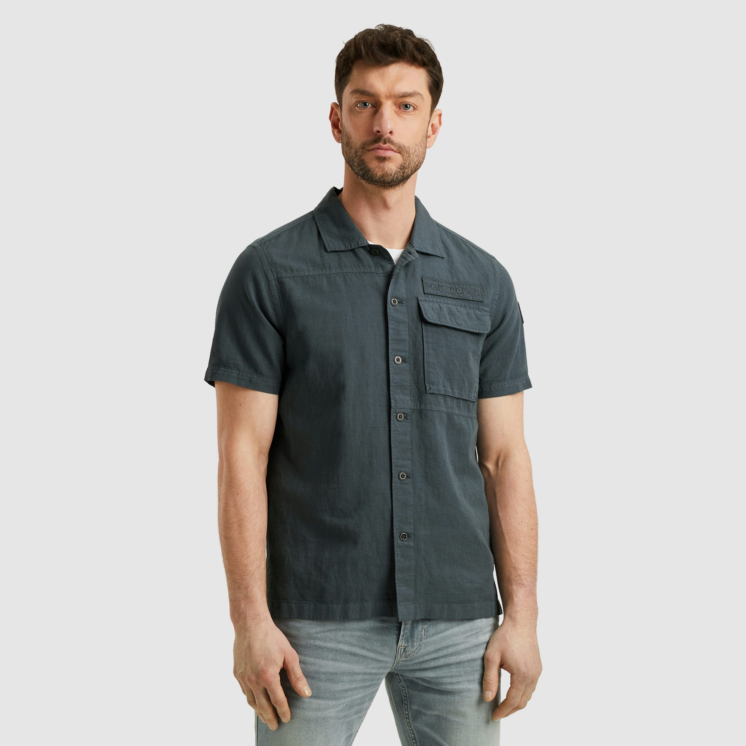 PME LEGEND Kurzarmhemd Short Sleeve Shirt Ctn linen mit Leinenstruktur günstig online kaufen